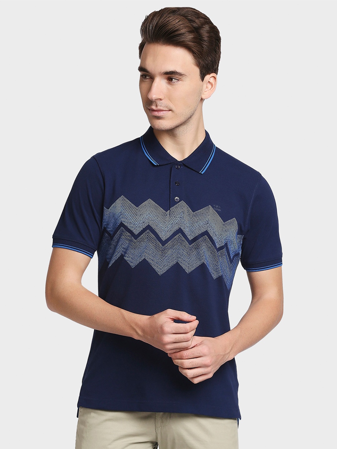 

ColorPlus Men Blue Printed Polo Collar T-shirt