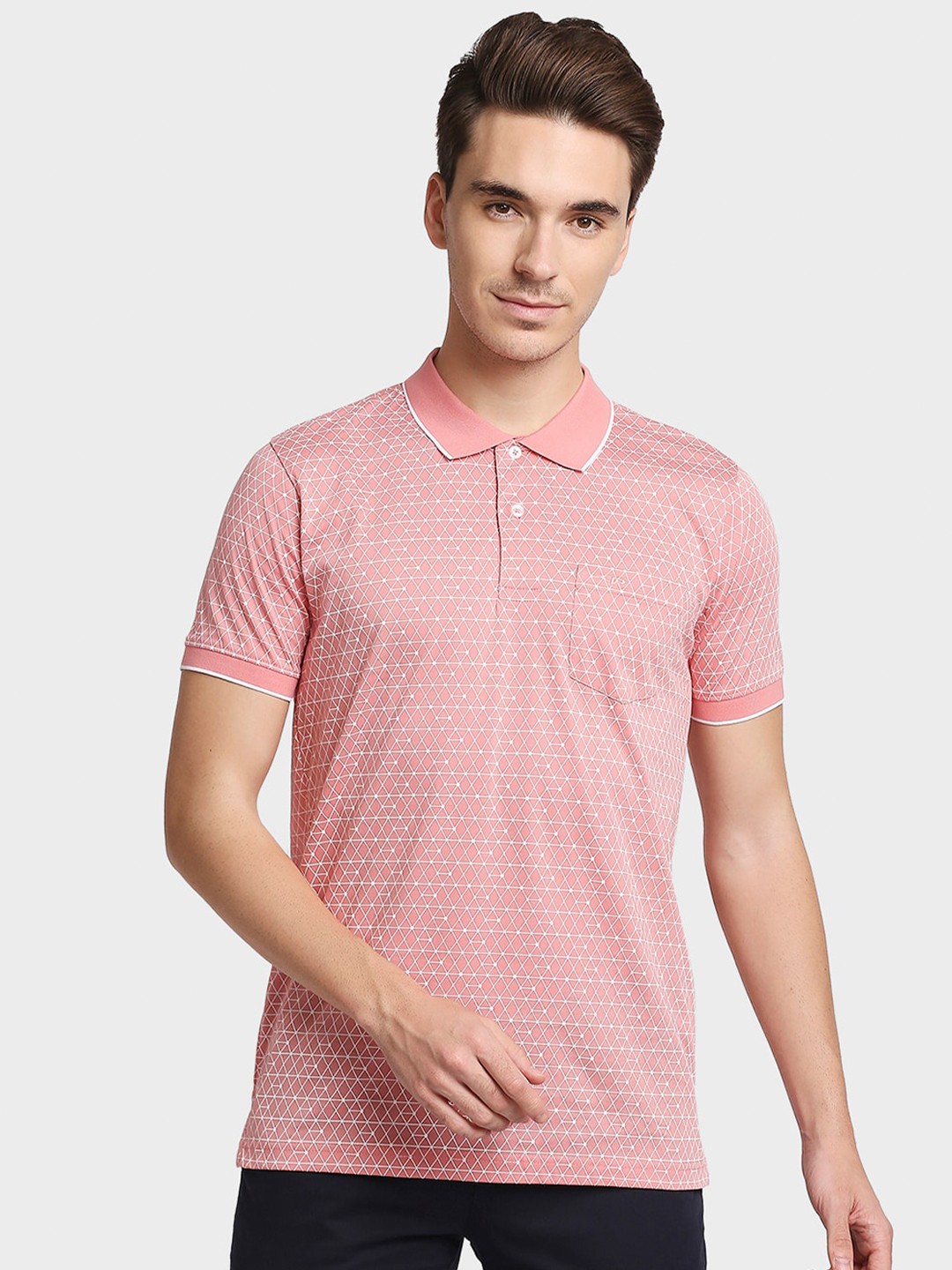 

ColorPlus Men Peach-Coloured & White Printed Cotton Pockets T-shirt