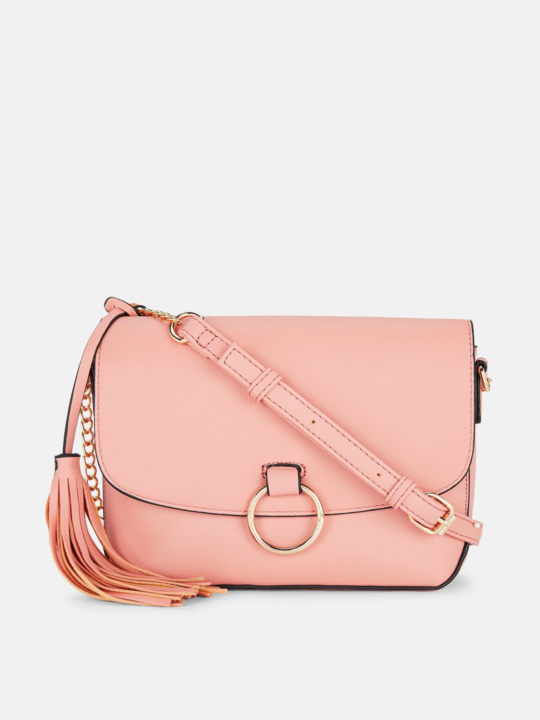 

Forever Glam by Pantaloons Pink PU Structured Sling Bag with Tasselled