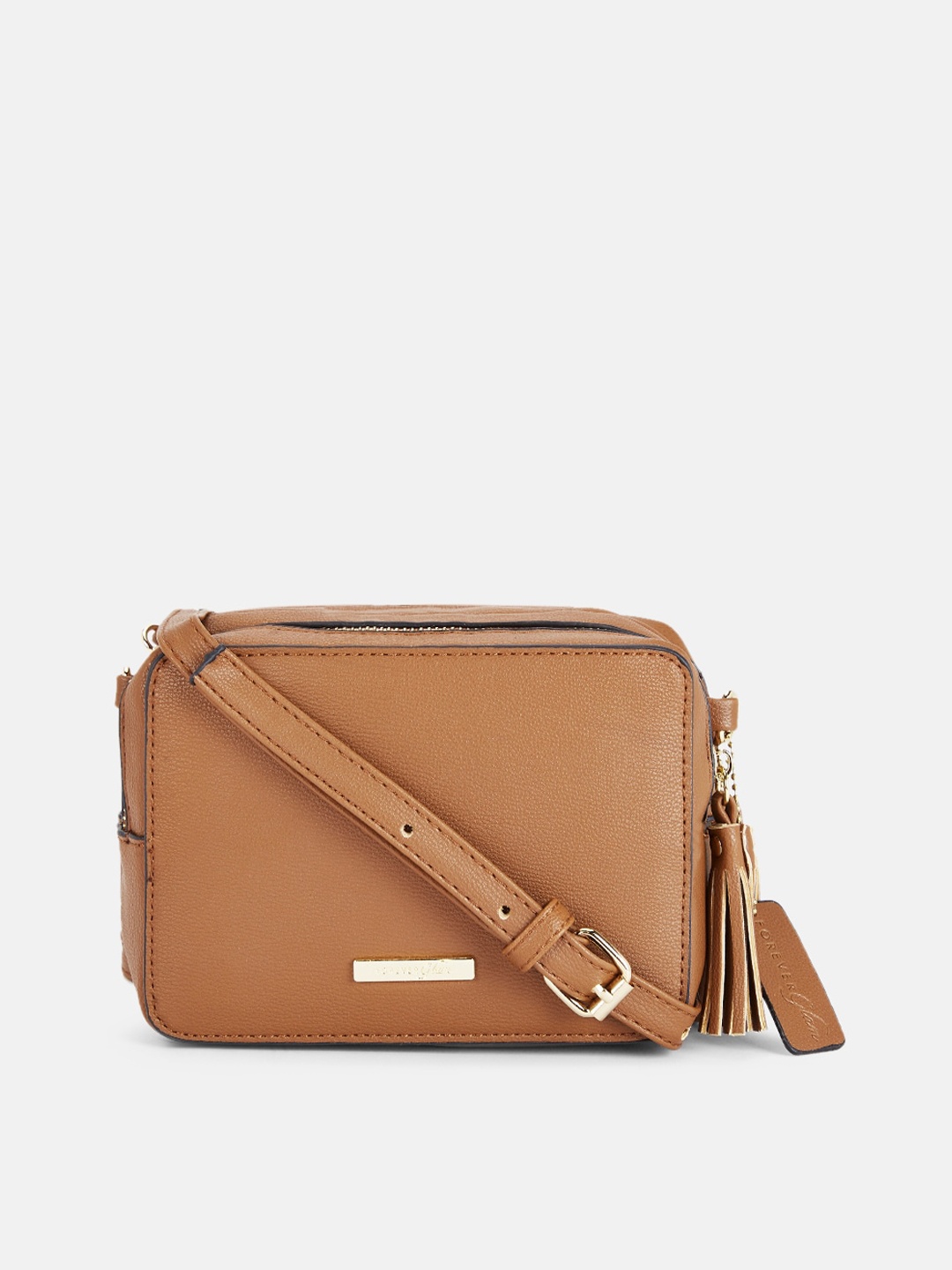

Forever Glam by Pantaloons Tan PU Structured Sling Bag with Tasselled