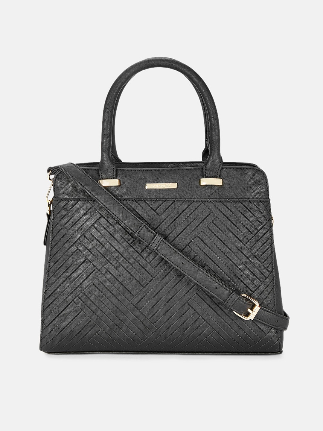 

Forever Glam by Pantaloons Black Textured PU Structured Handheld Bag with Quilted