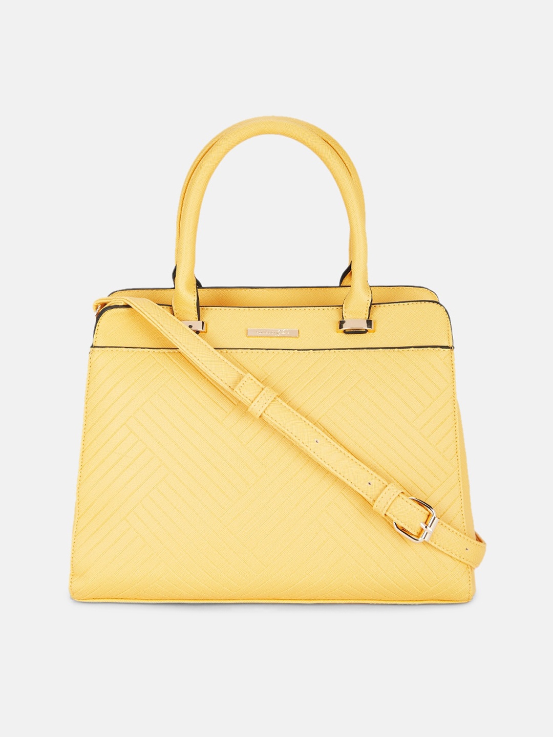 

Forever Glam by Pantaloons Mustard Textured PU Structured Handheld Bag