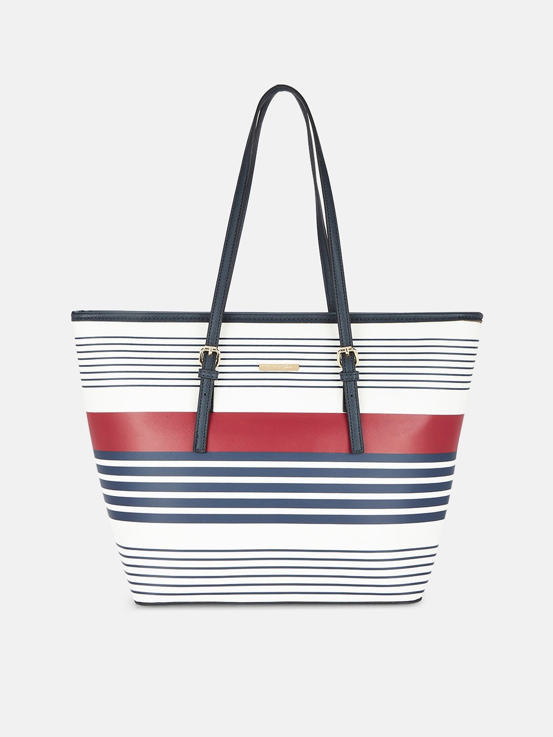 

Forever Glam by Pantaloons Women White Striped Shopper Tote Bag