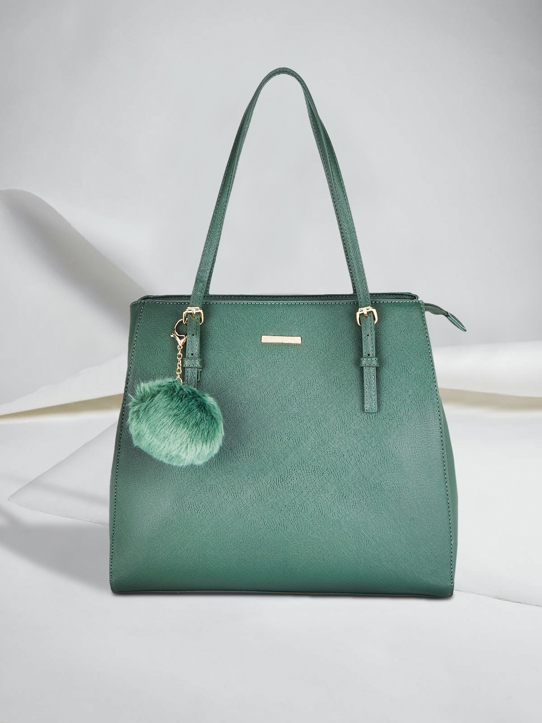 

Forever Glam by Pantaloons Green PU Structured Shoulder Bag with Tasselled