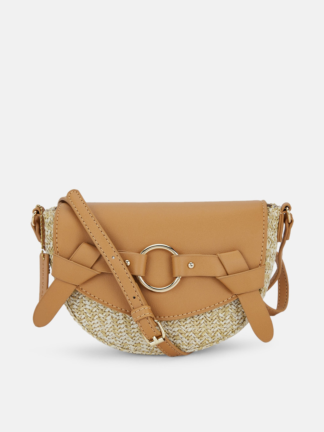 

Forever Glam by Pantaloons Tan Embellished Structured Sling Bag