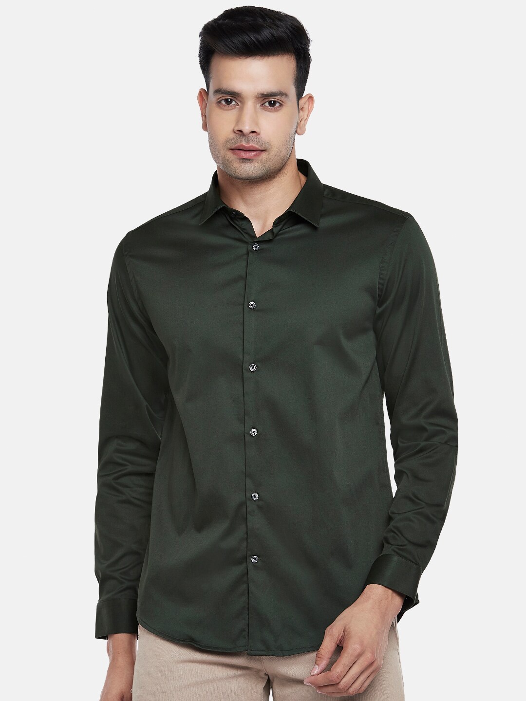 

BYFORD by Pantaloons Men Olive Green Slim Fit Casual Shirt