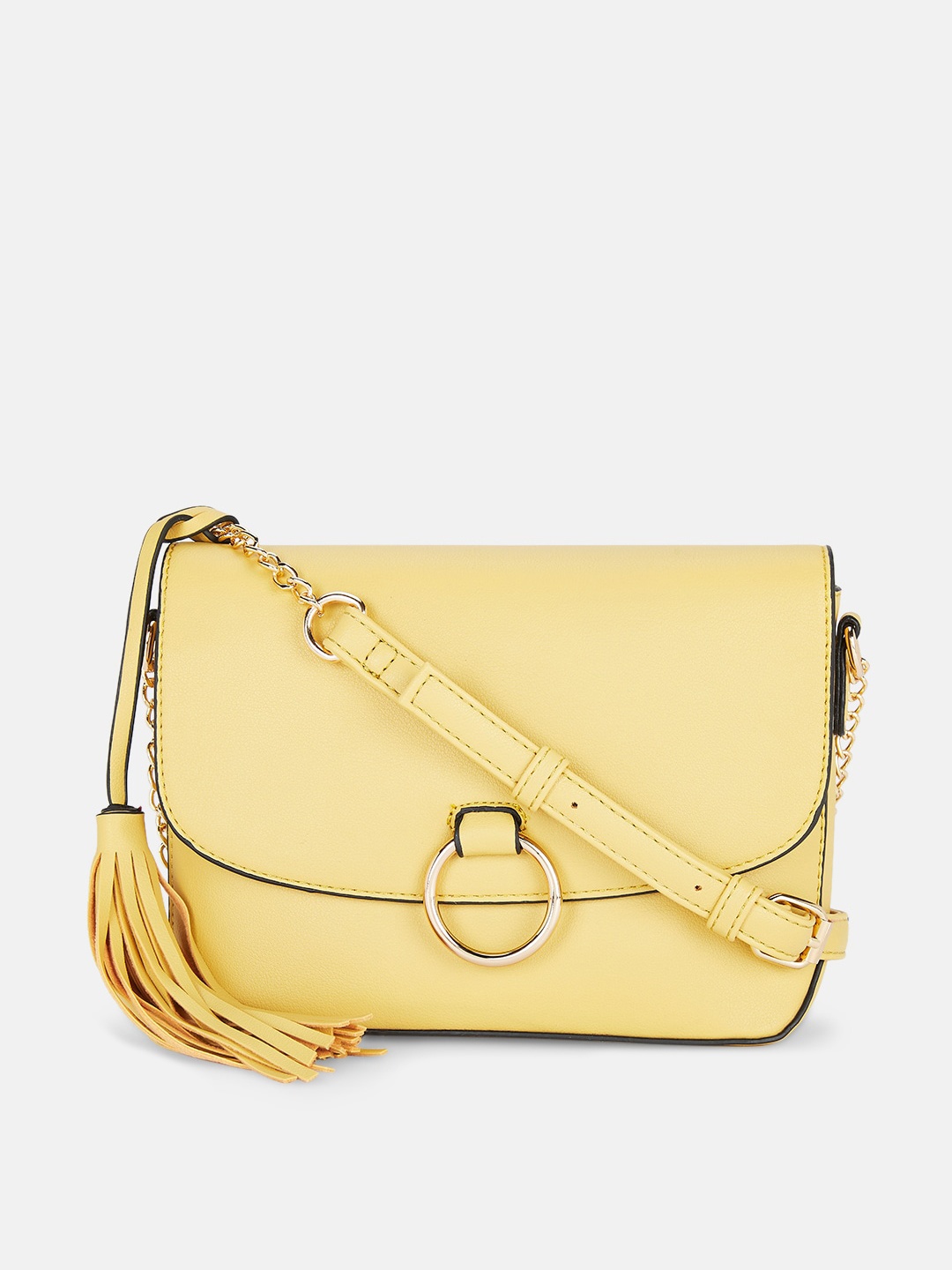 

Forever Glam by Pantaloons Yellow PU Structured Sling Bag with Tasselled