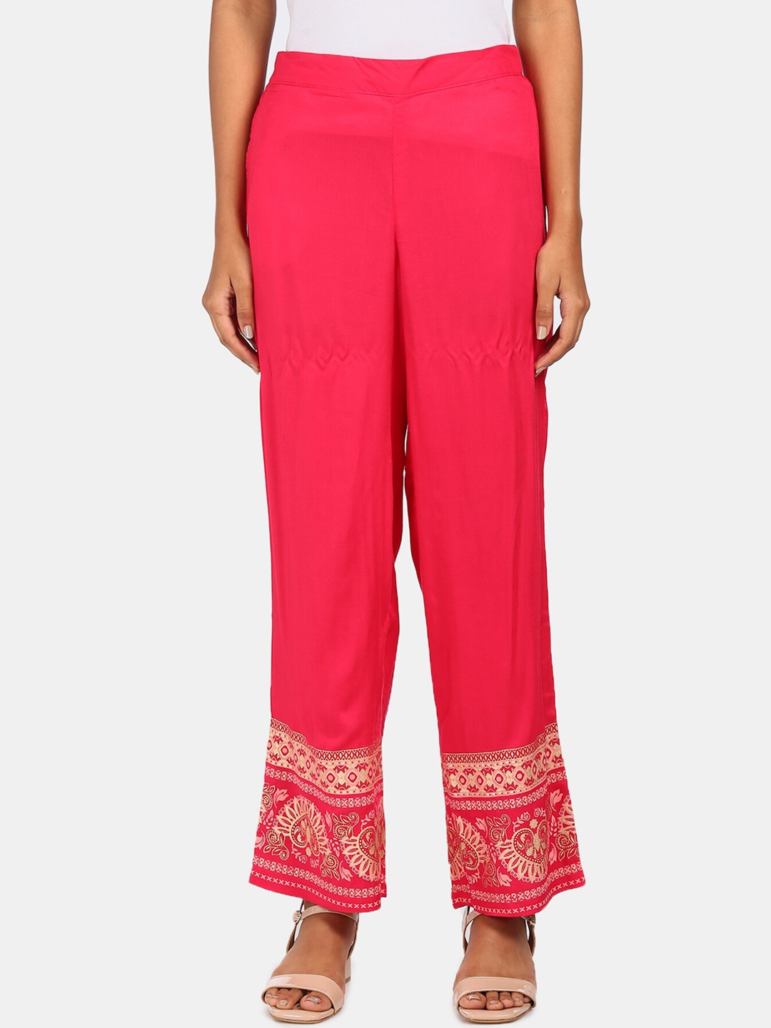

Karigari Women Fuchsia Ethnic Motifs Printed Parallel Trousers