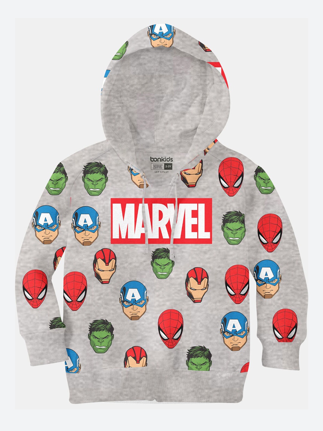

BONKIDS Boys Grey Printed Hooded Sweatshirt