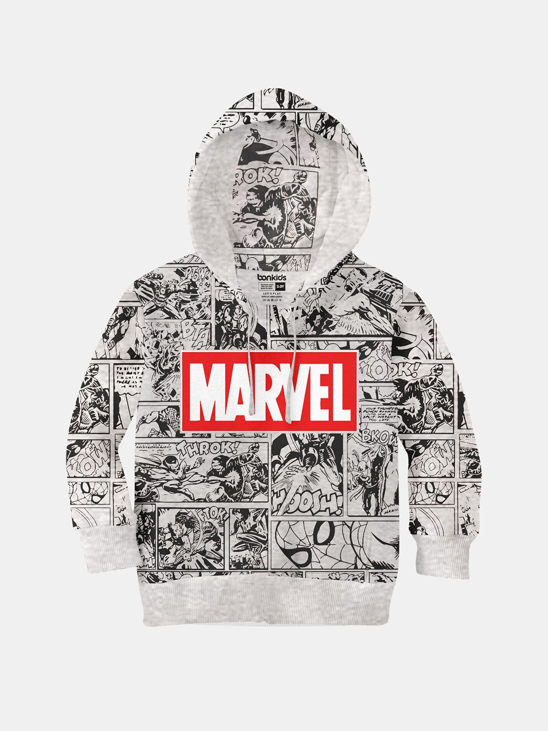 

BONKIDS Boys Grey Printed Hooded Sweatshirt