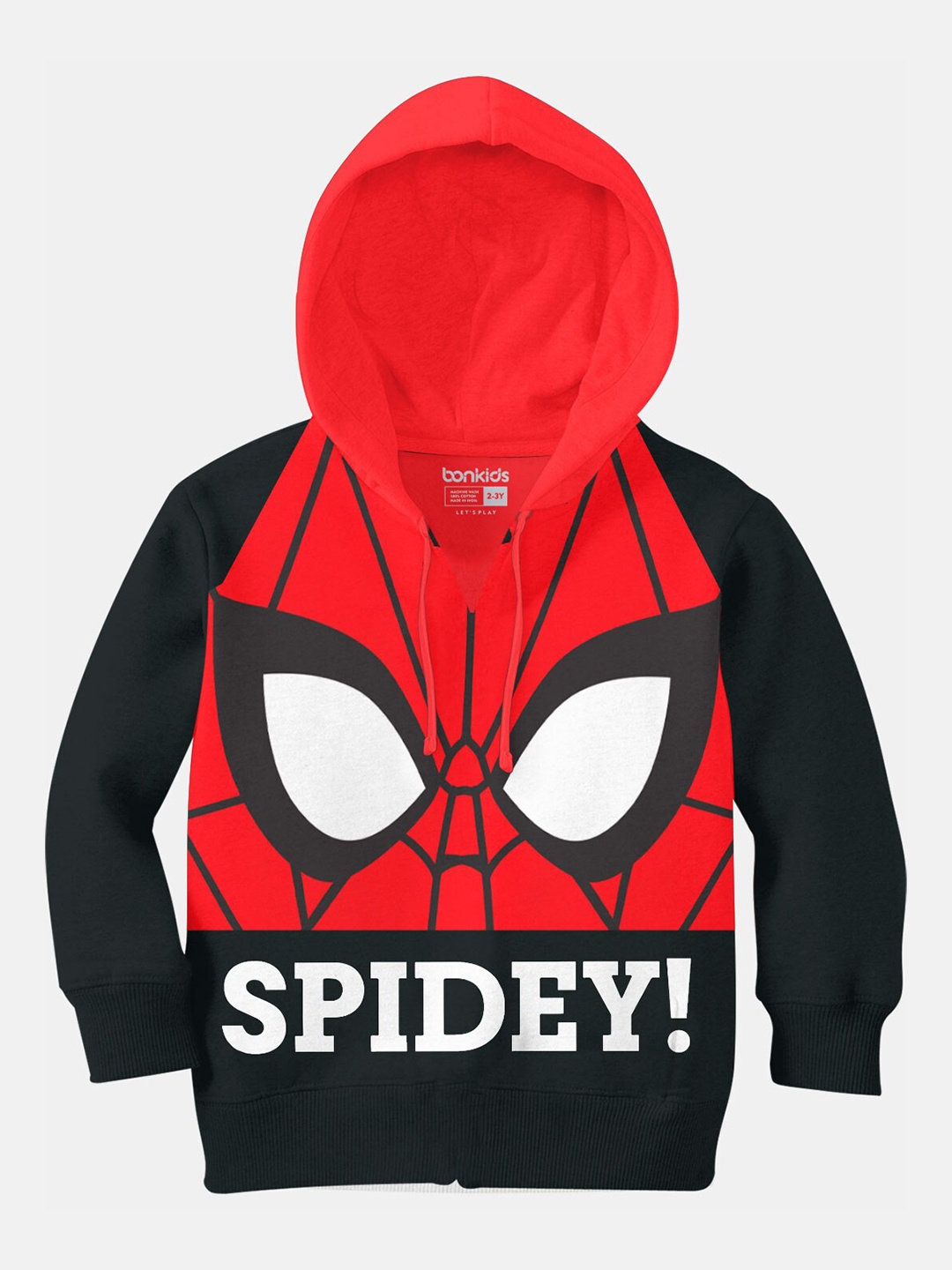 

BONKIDS Girls Black & Red Spiderman Printed Hooded Sweatshirt