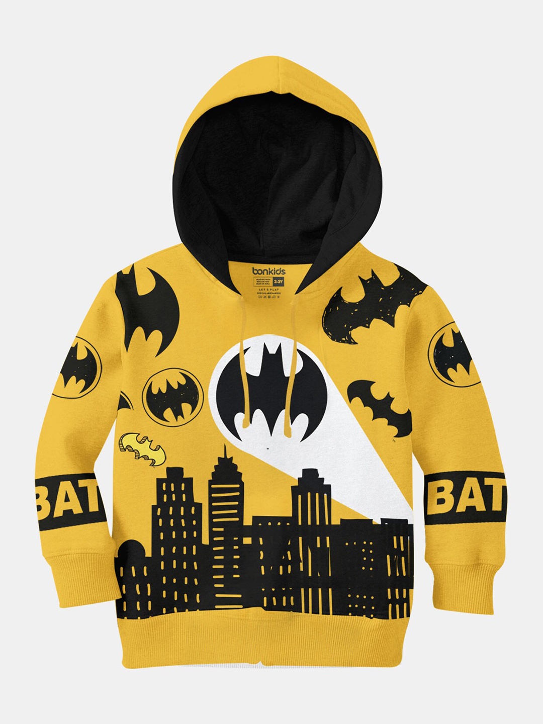 

BONKIDS Girls Mustard Yellow Printed Hooded Sweatshirt