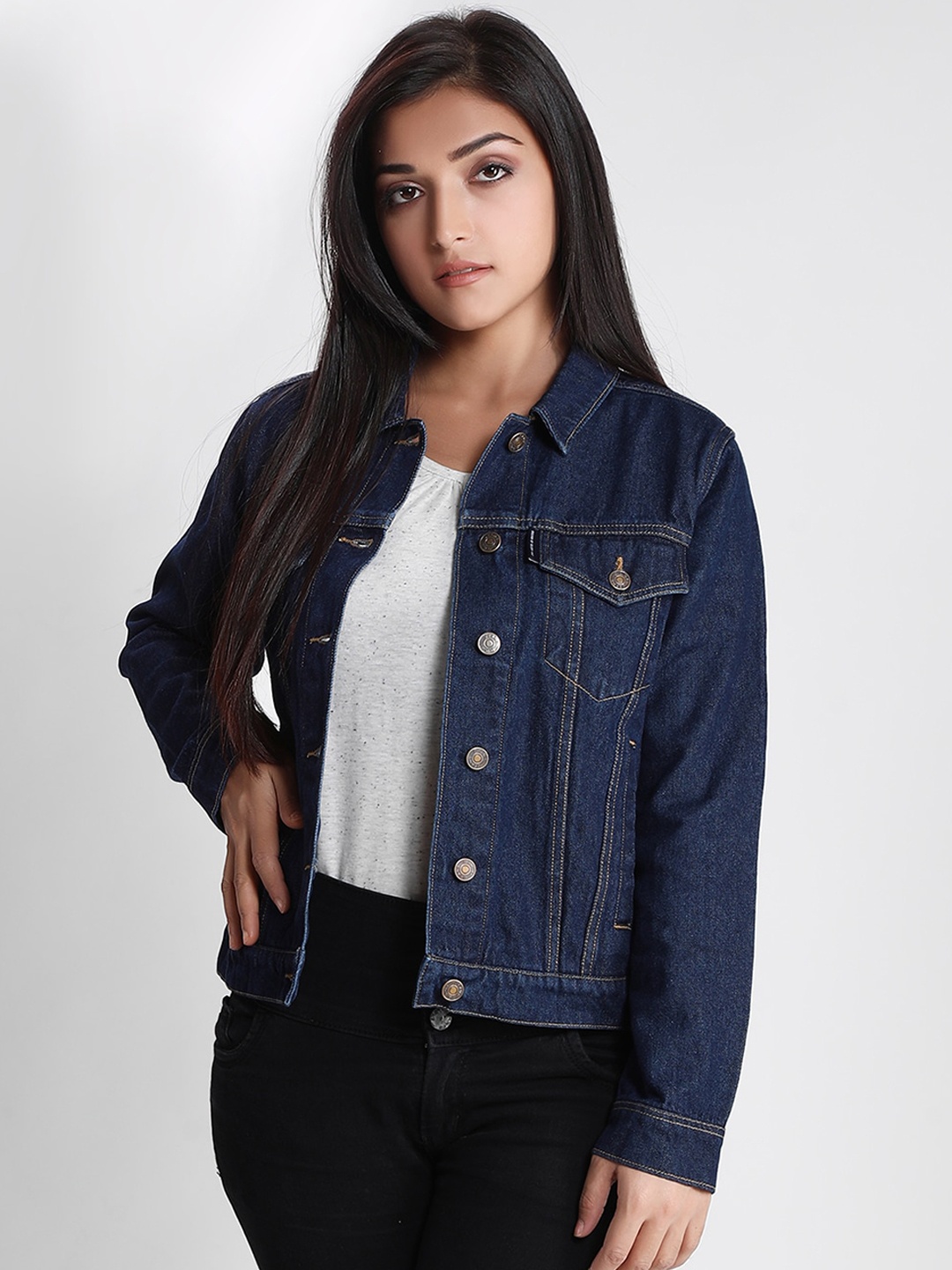 

Dream of Glory Inc Women Navy Blue Lightweight Denim Jacket