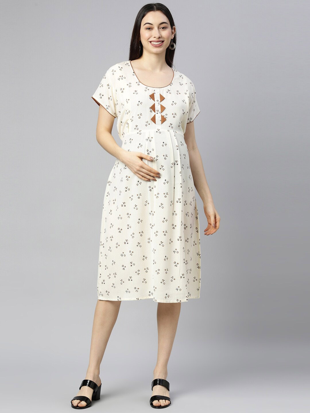 

GOLDSTROMS Off White Ethnic Motifs Maternity Dress