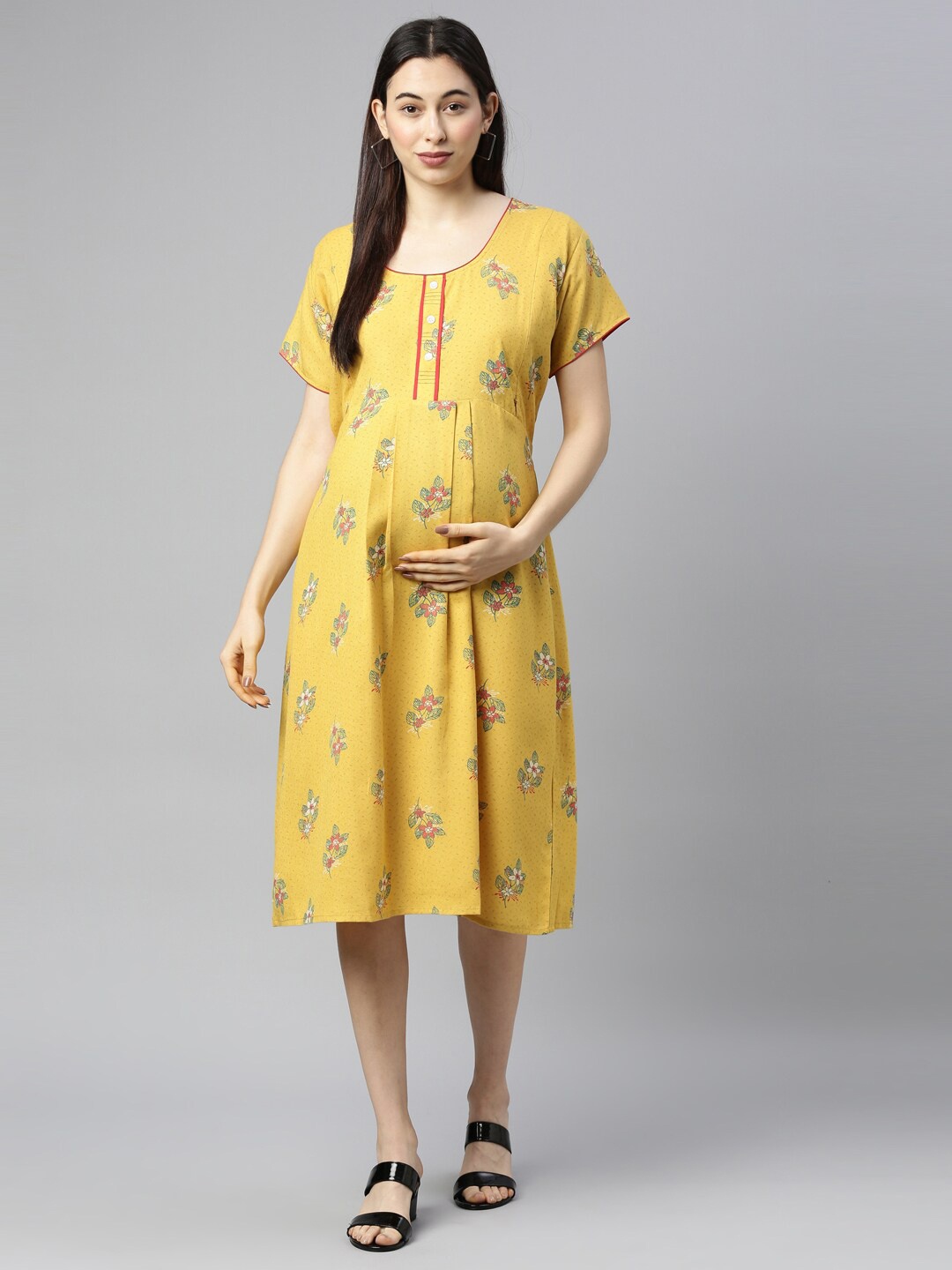 

GOLDSTROMS Yellow Floral Maternity A-Line Dress