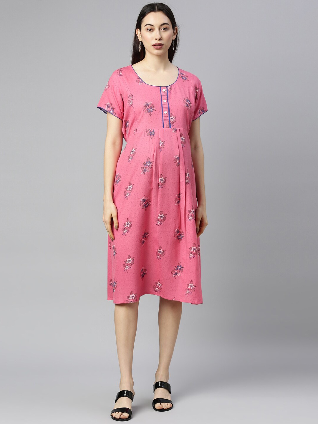 

GOLDSTROMS Pink & Blue Floral Maternity A-Line Dress