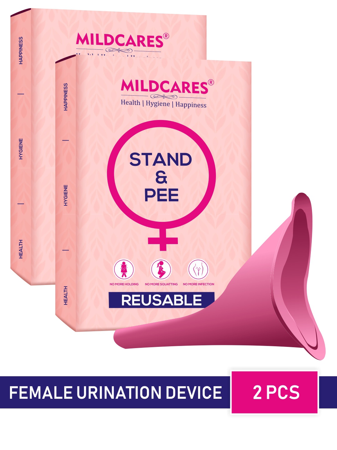 

MILDCARES Set Of 2 Mildcares UTI Prevention Travel Friendly Silicone Stand & Pee Device, Pink