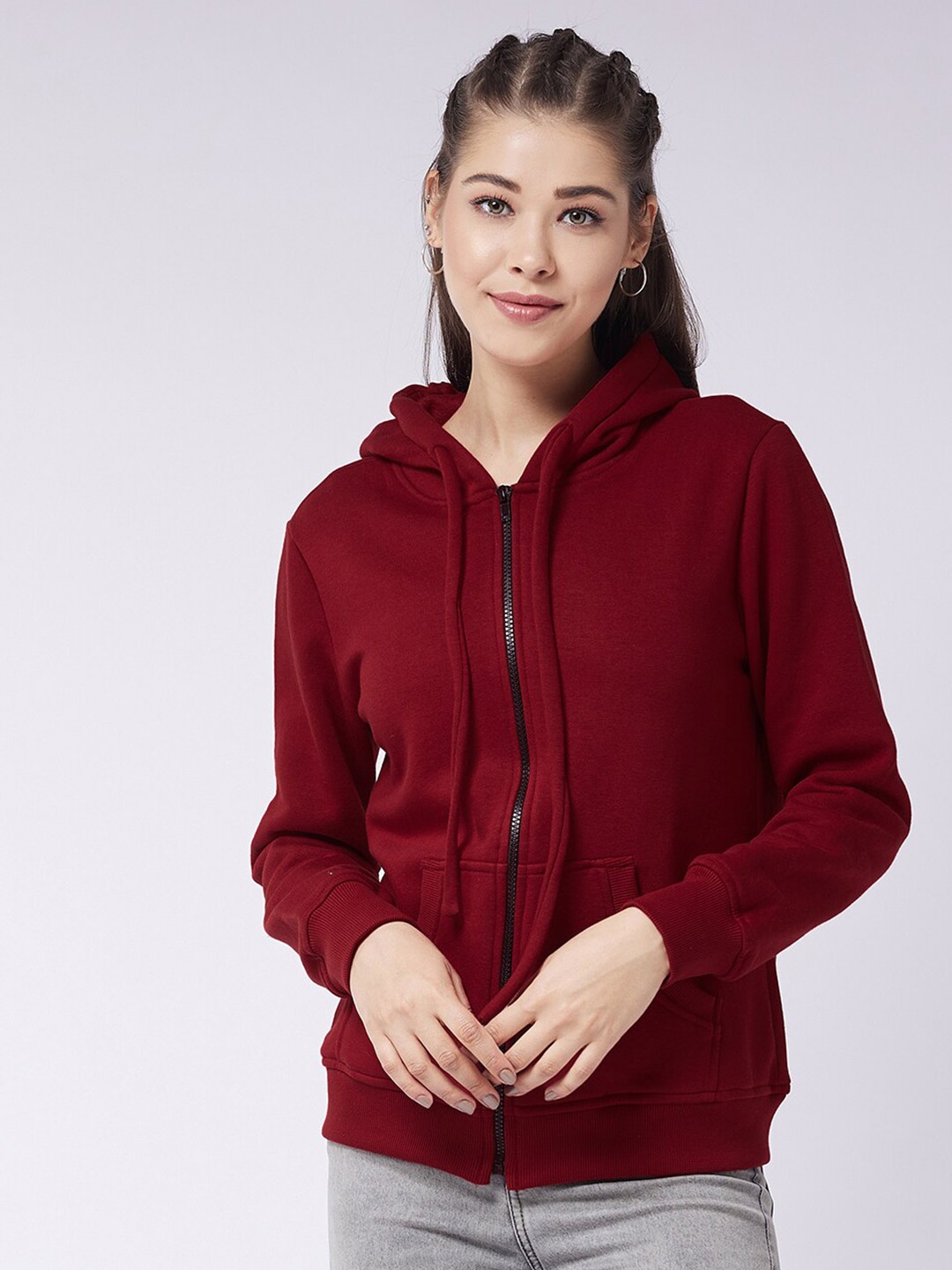 

Miss Chase Women Maroon Hooded Sweatshirt