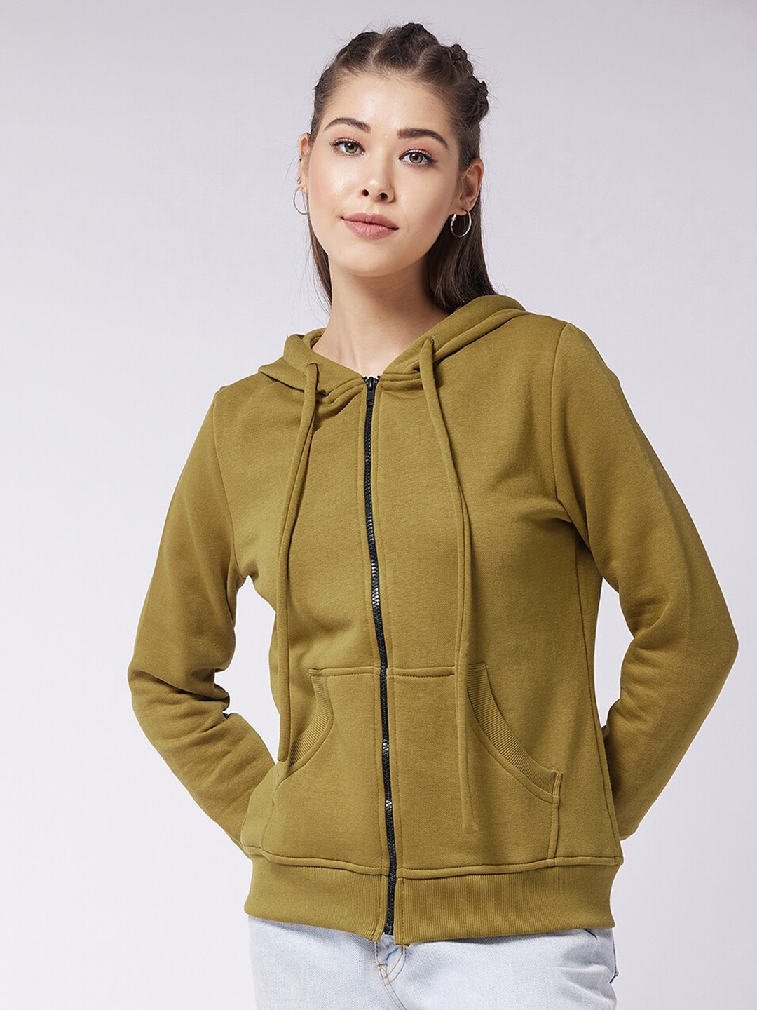 

Miss Chase Women Olive Green Hooded Sweatshirt