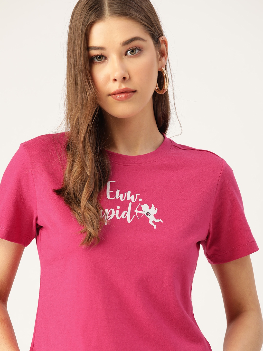 

DressBerry Valentine Collection Women Pink & White Typography Printed T-shirt