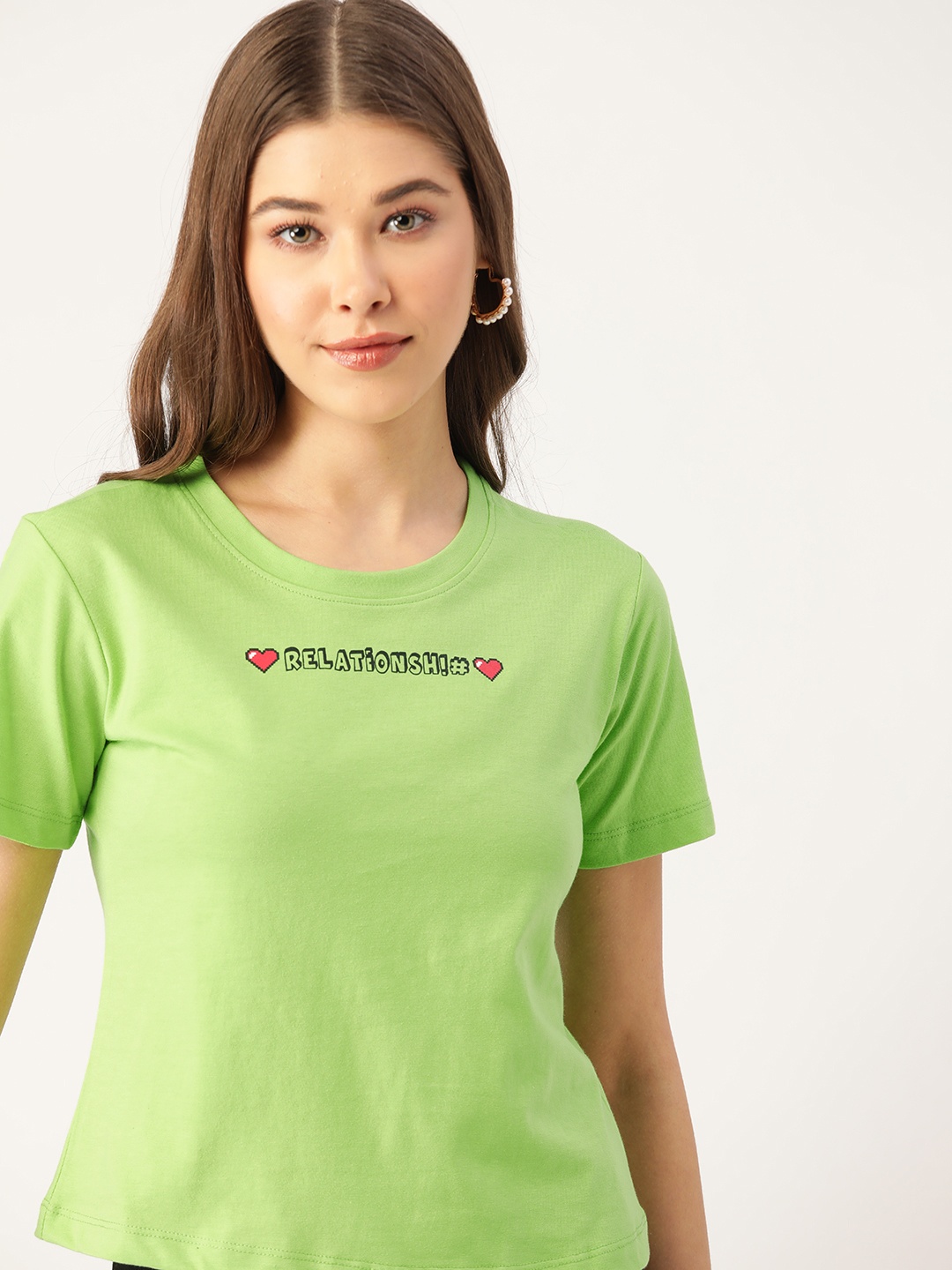 

DressBerry Valentine Collection Women Green Printed Detail T-shirt