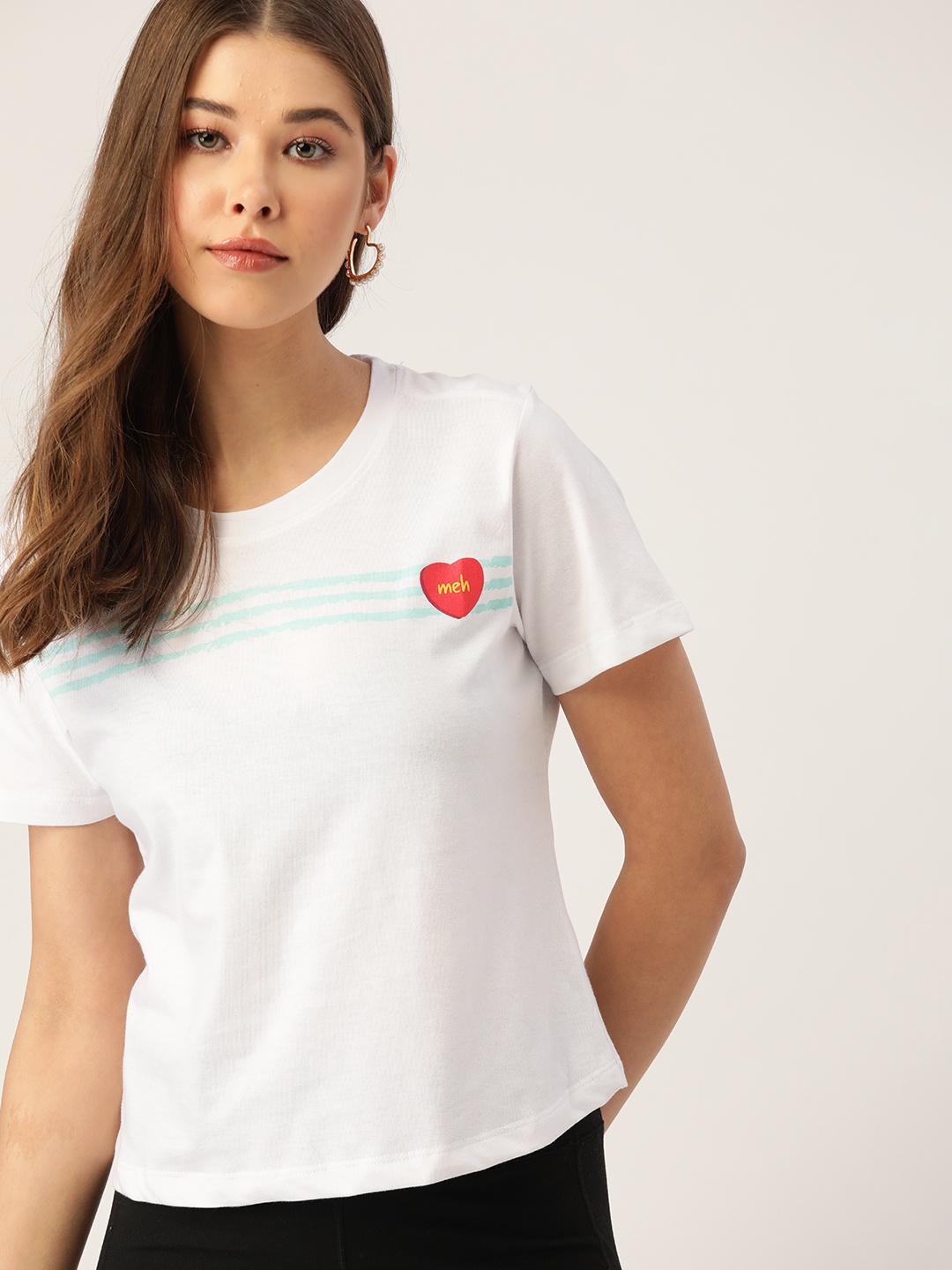 

DressBerry Women White & Blue Striped T-shirt