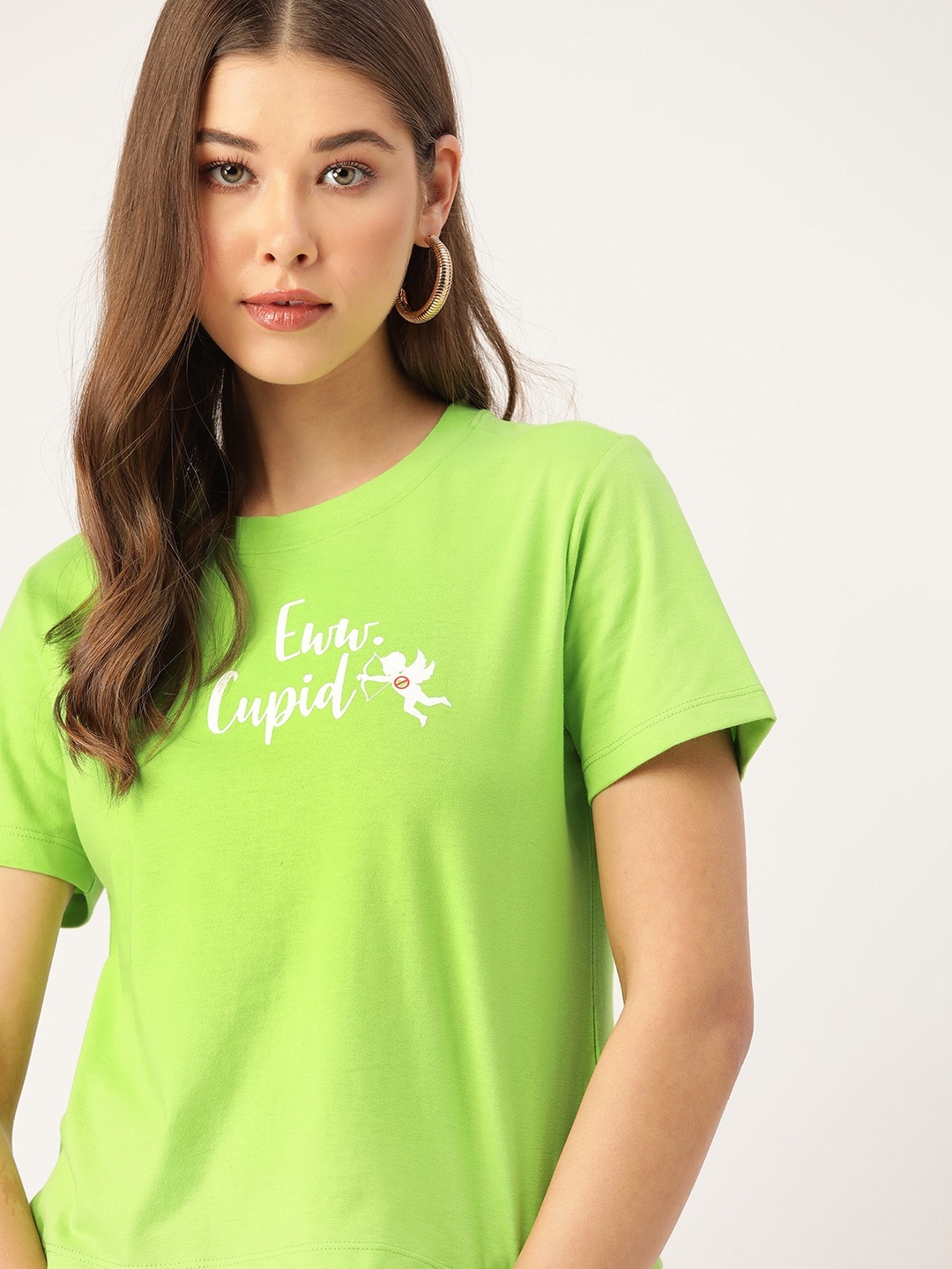 

DressBerry Valentine Collection Women Green & White Typography Printed T-shirt