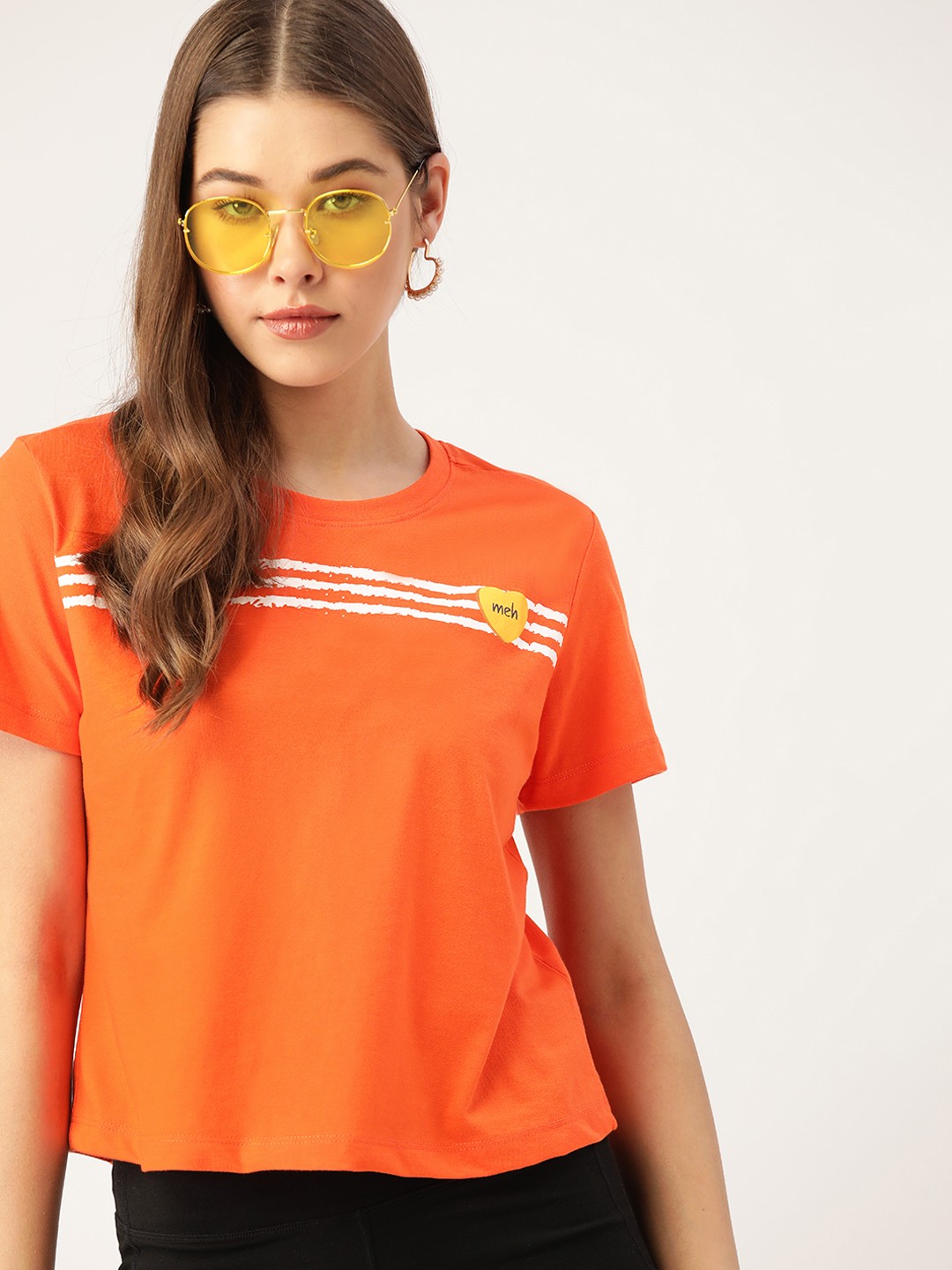 

DressBerry Valentine Collection Women Orange & White Striped Detail T-shirt