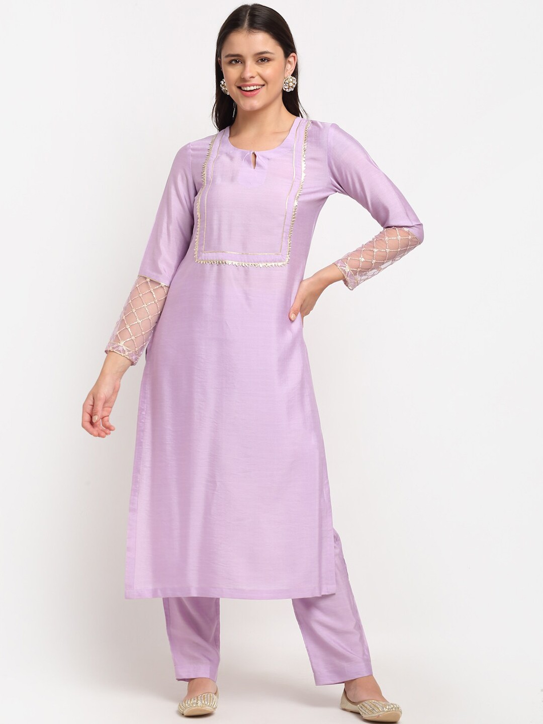 

anokherang Women Lavender Pleated Kurta with Palazzos