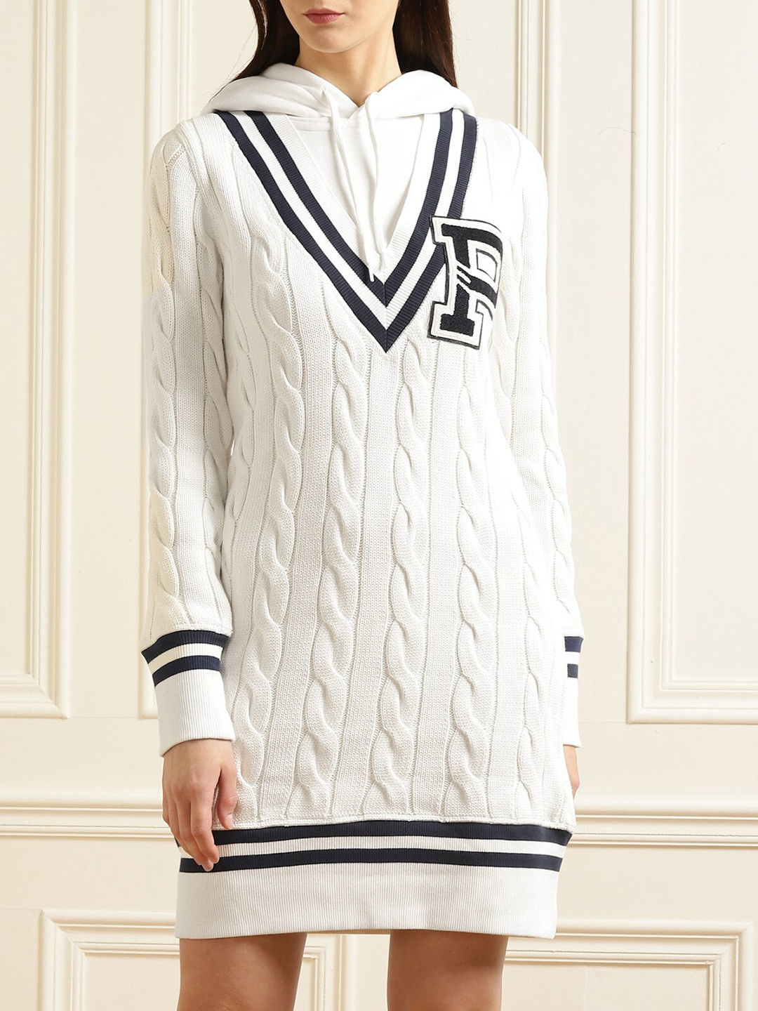 

Polo Ralph Lauren White & Black Applique Hooded Sweater Dress