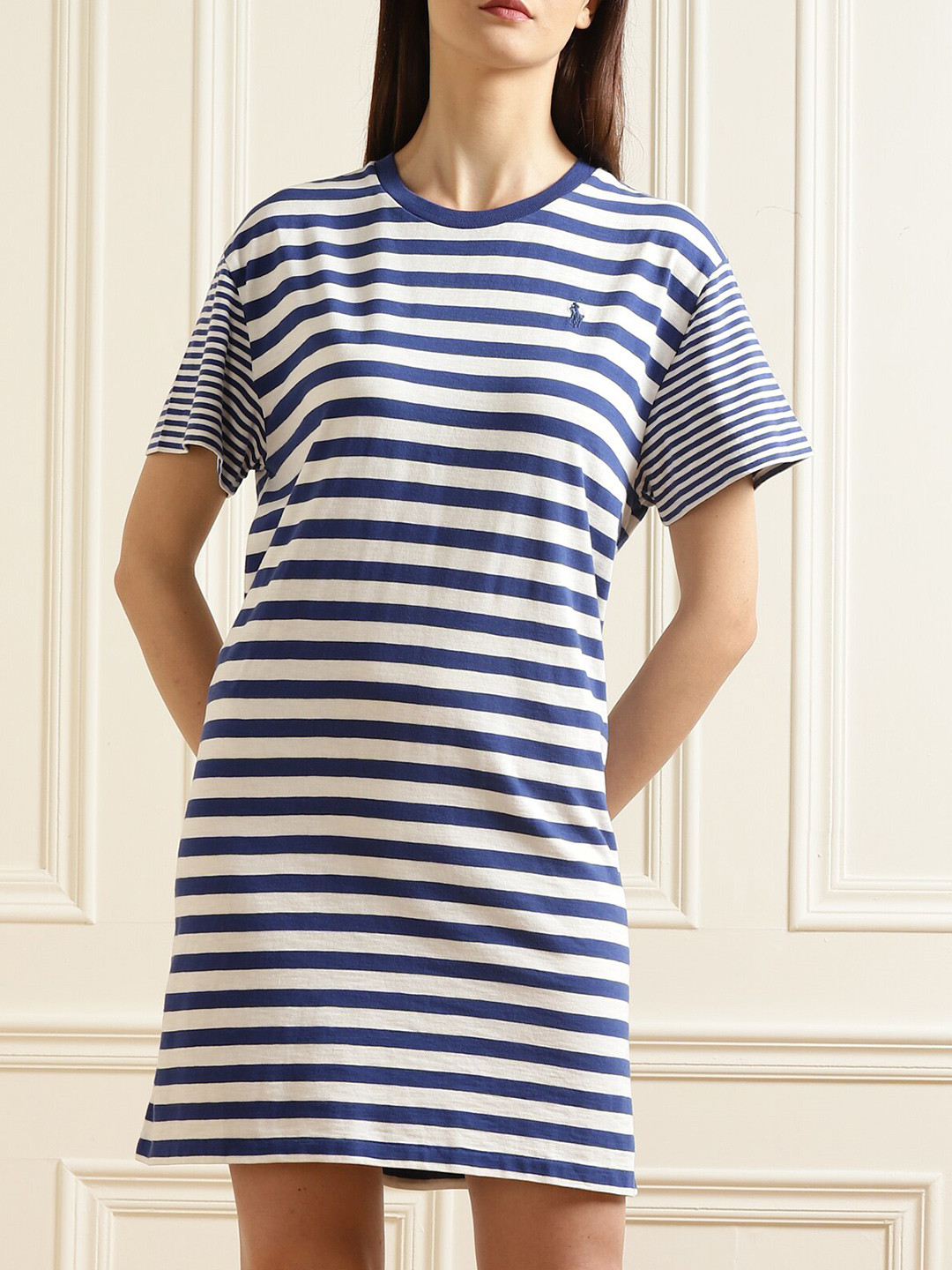 

Polo Ralph Lauren Women Navy Blue Striped Cotton T-shirt Dress