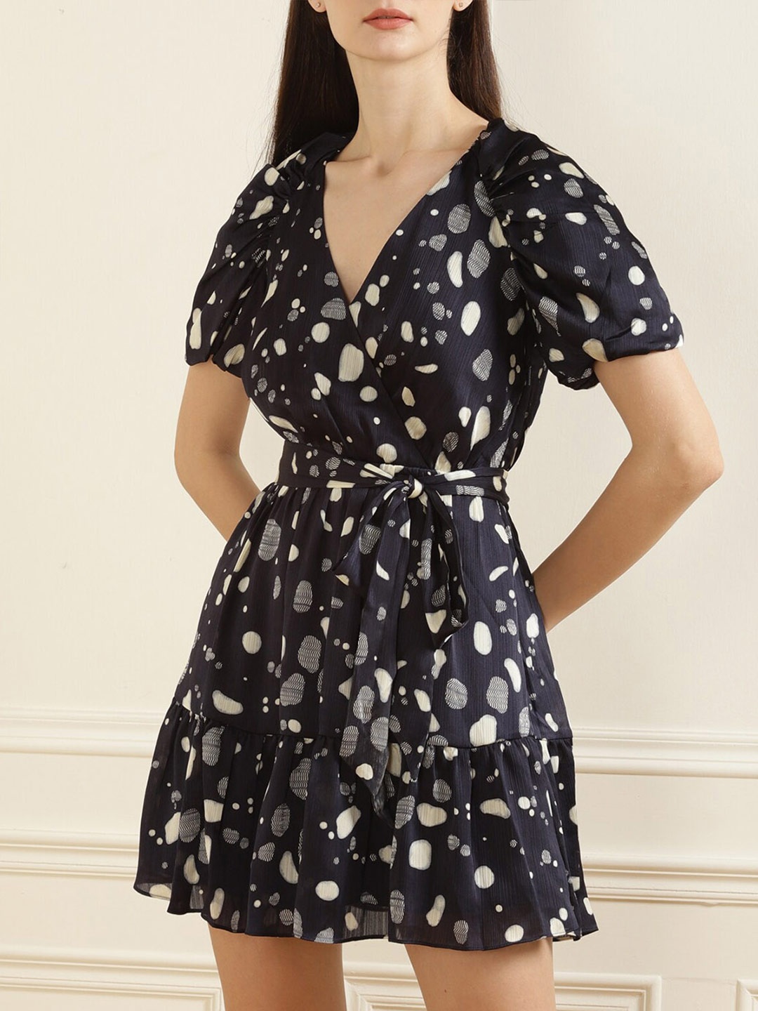 

Ted Baker Navy Blue & Off White Floral Printed Dress