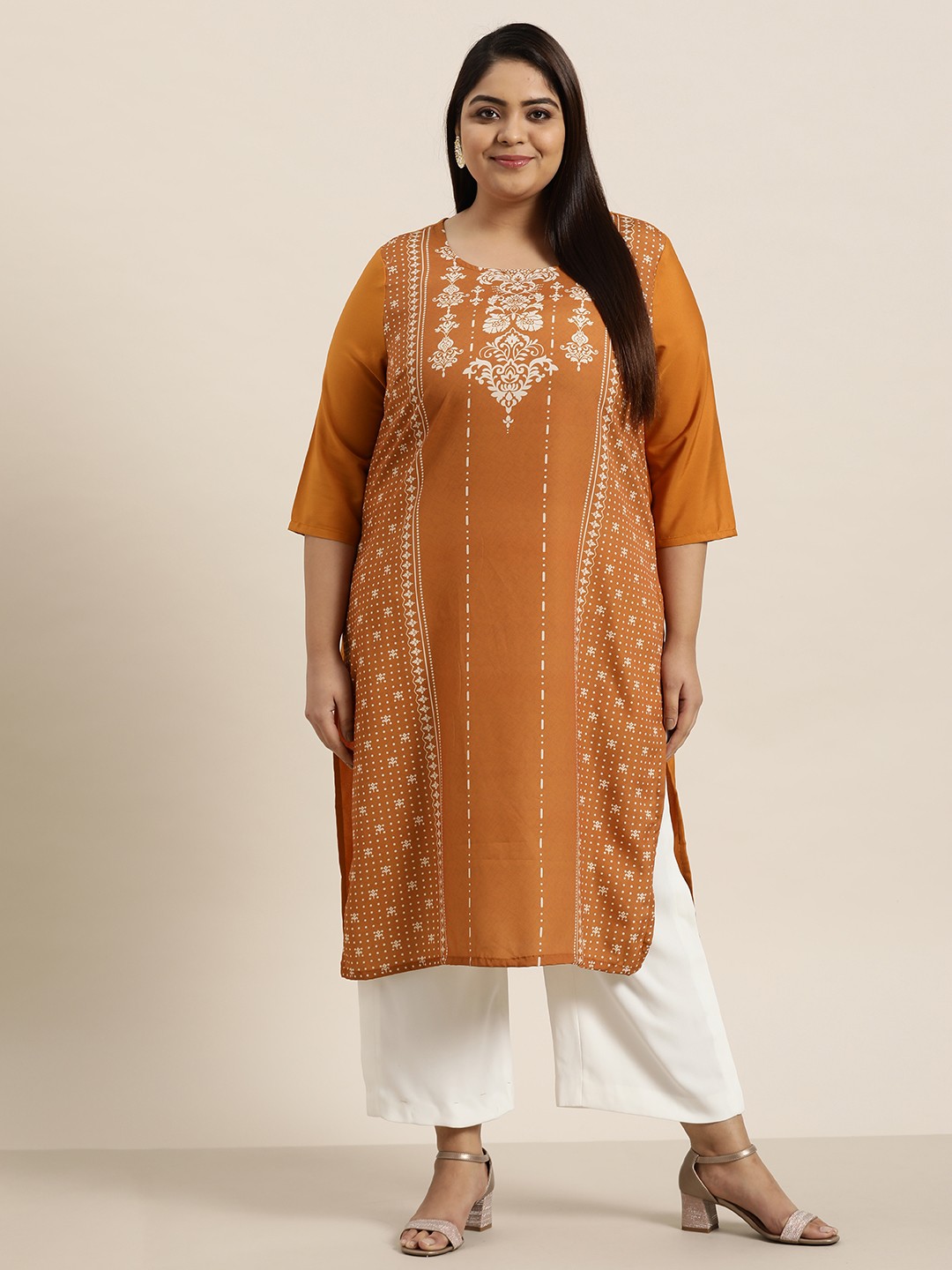 

Sztori Women Plus Size Mustard Yellow Ethnic Motifs Printed Kurta