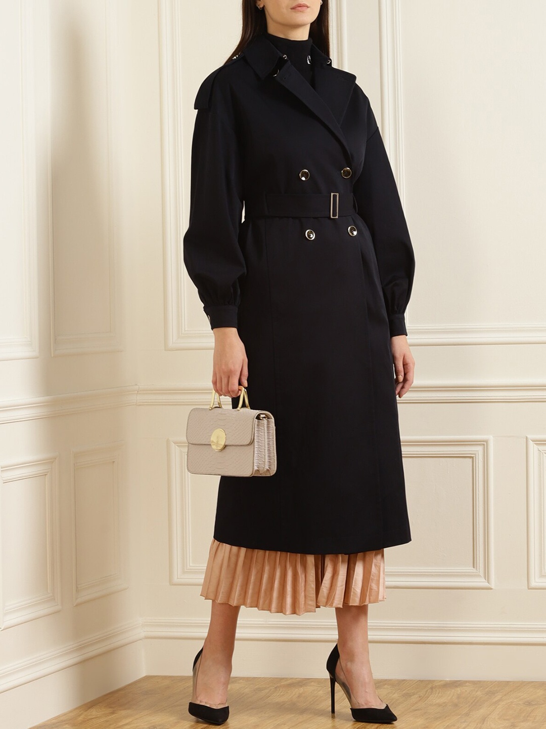 

Ted Baker Women Blue Solid Double-Breasted Longline Overcoat
