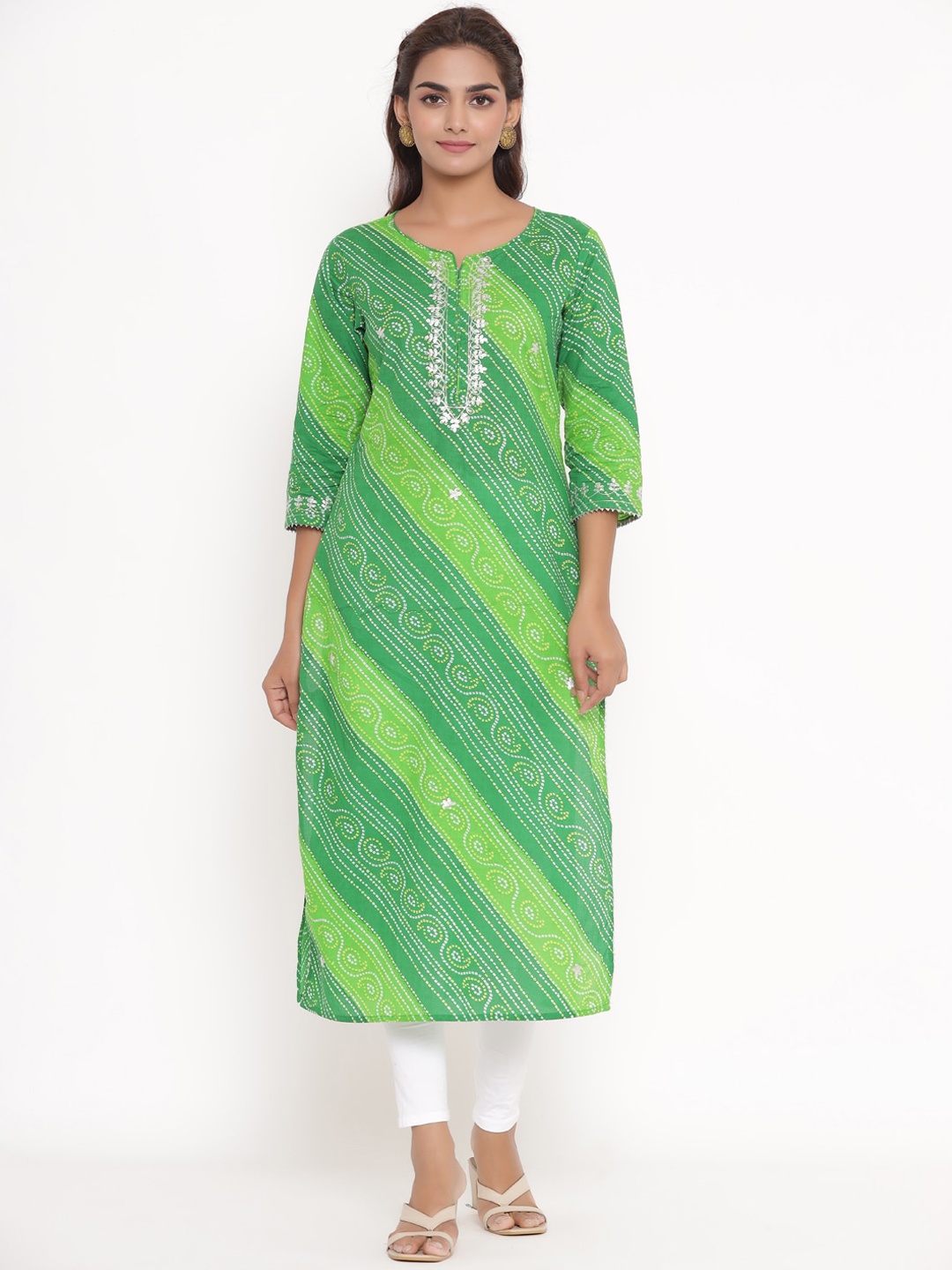 

VEDANA Women Green Leheriya Printed Kurta