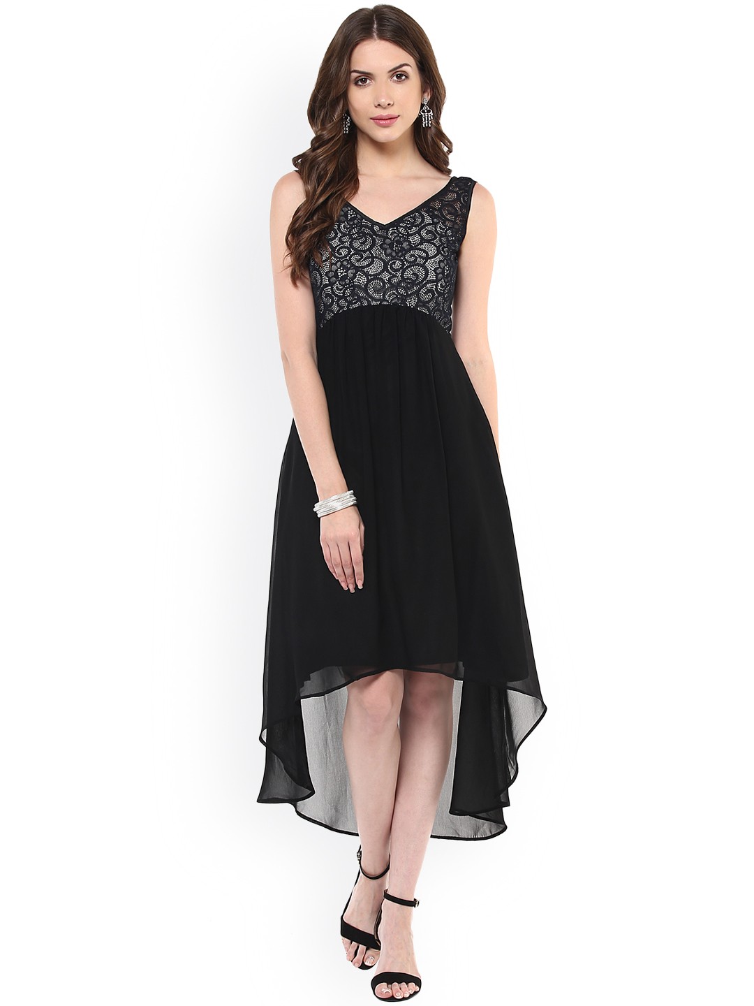 

Taurus Women Black Solid High-Low Dress