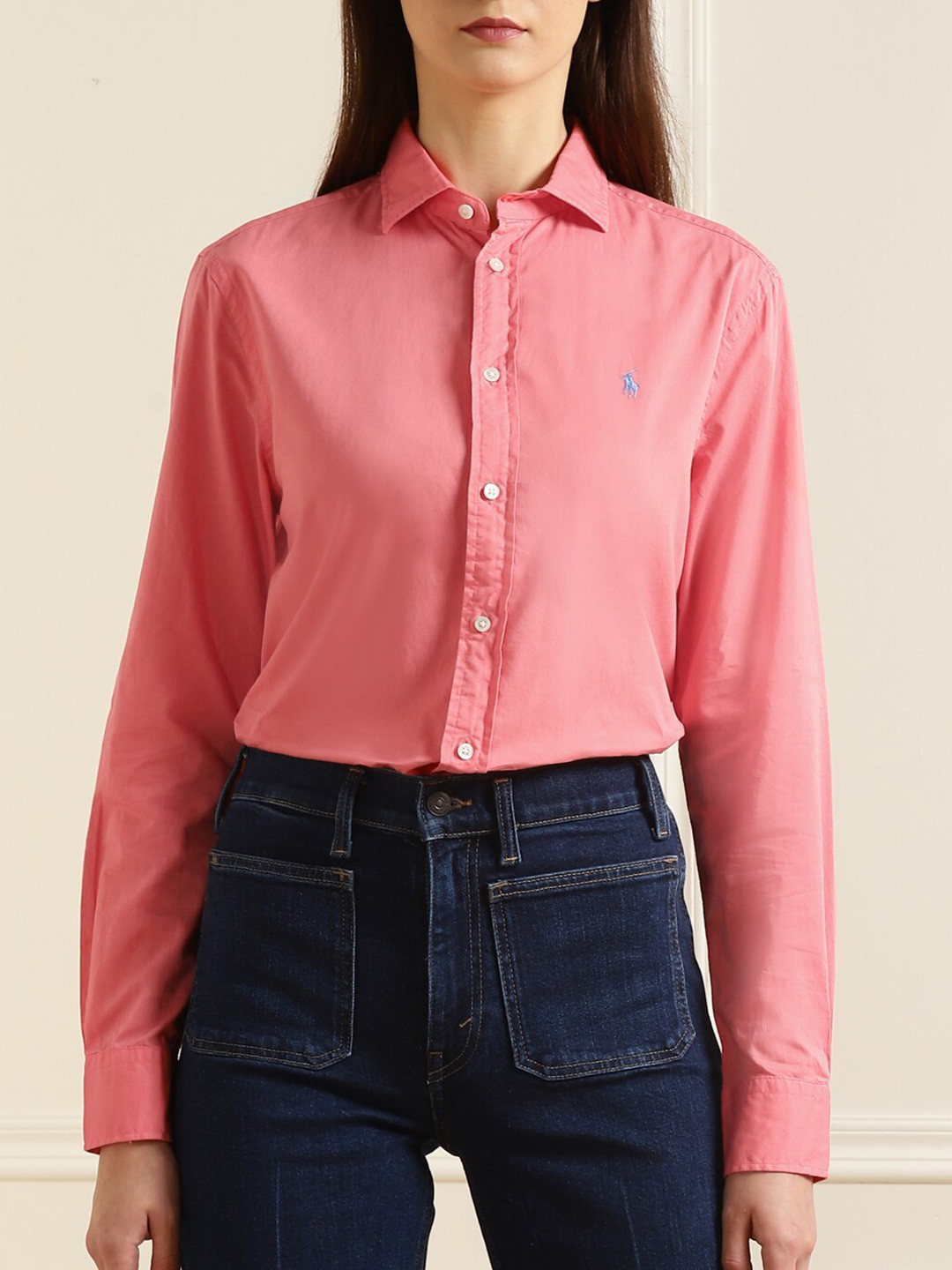 

Polo Ralph Lauren Women Coral Red Cotton Casual Shirt
