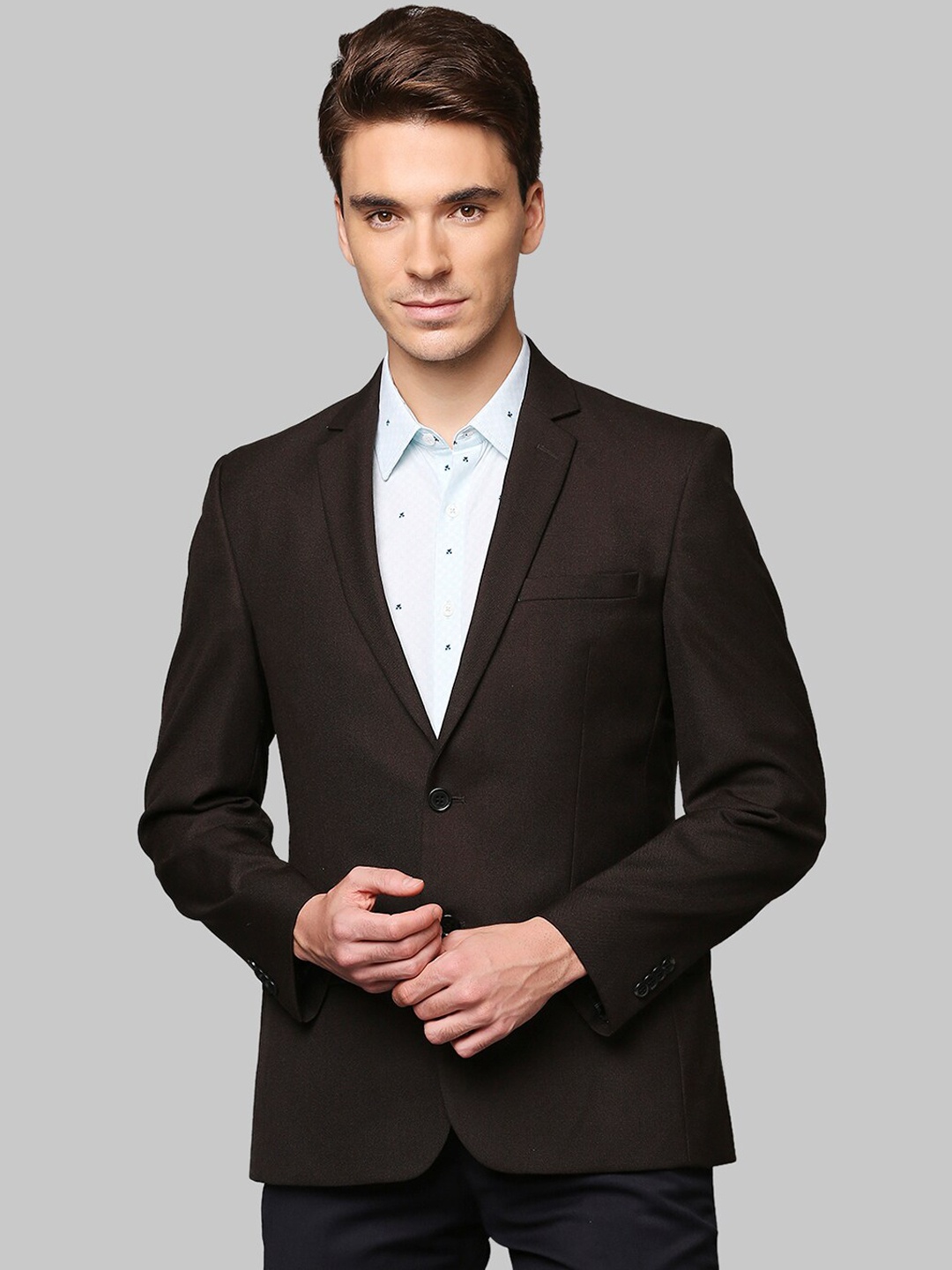 

Park Avenue Men Brown Solid Single Breasted Blazer
