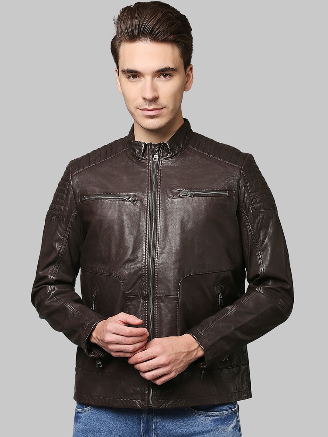 

Park Avenue Men Brown Leather Biker Jacket