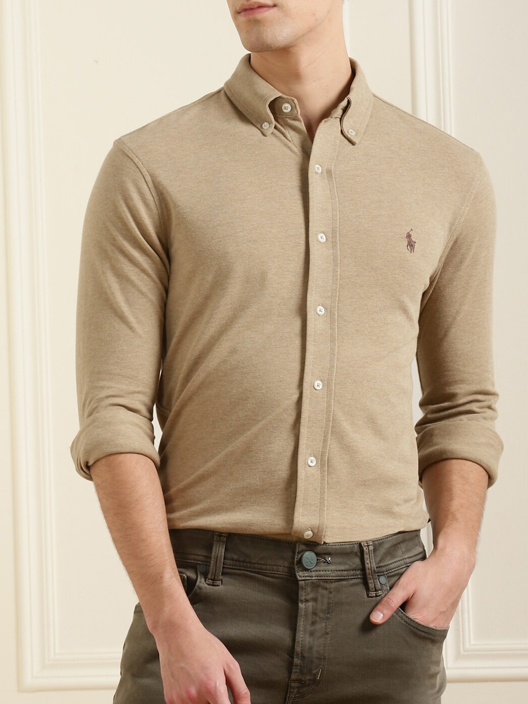 

Polo Ralph Lauren Men Tan Cotton Casual Shirt
