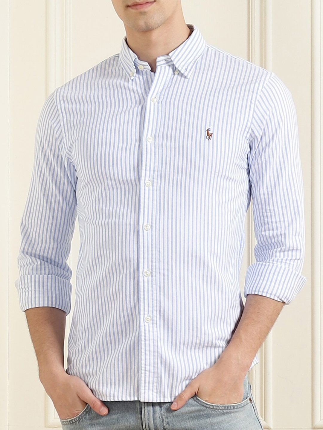 

Polo Ralph Lauren Men Blue & White Striped Regular Fit Cotton Casual Shirt