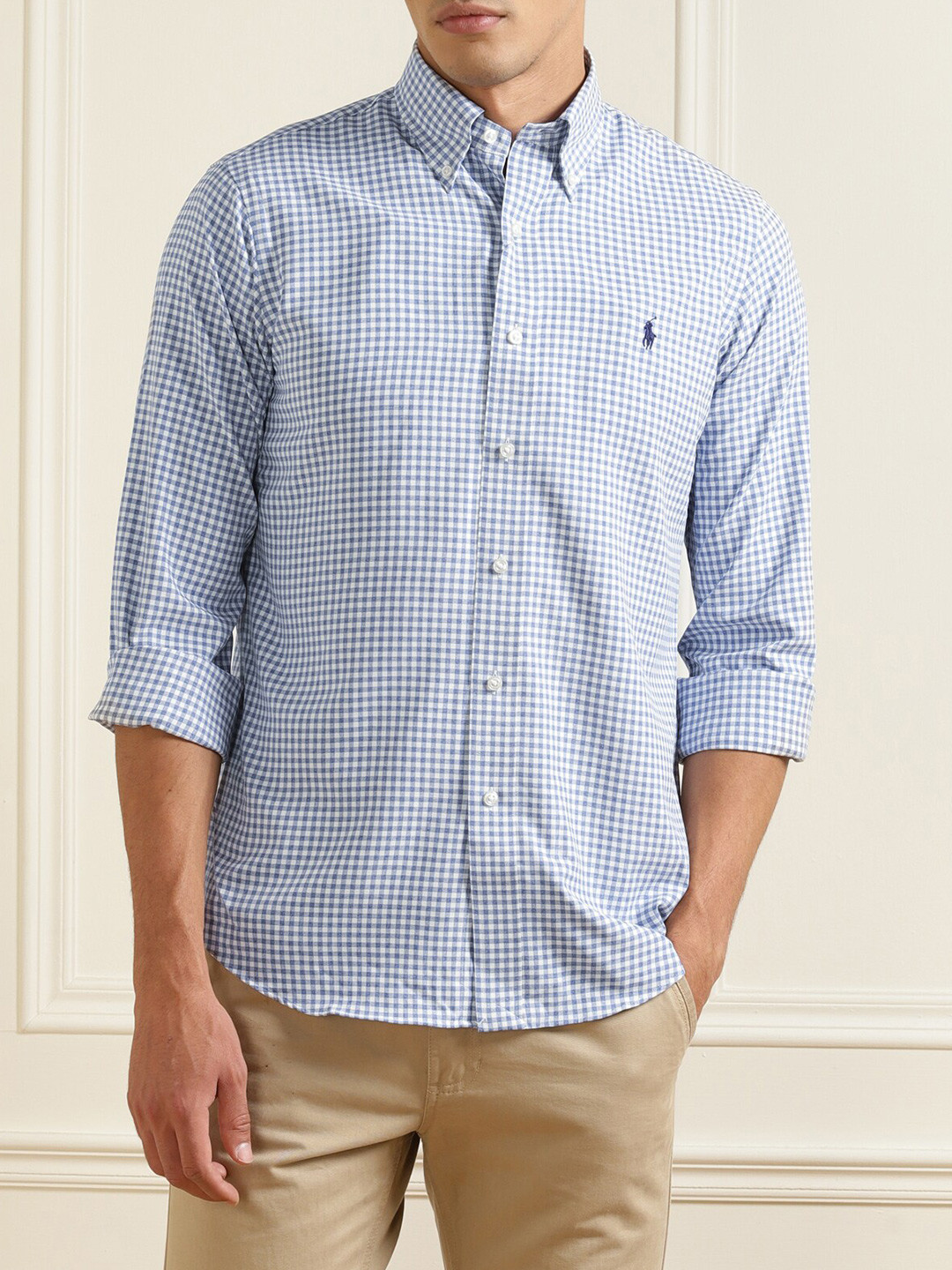 

Polo Ralph Lauren Men Blue Grid Tattersall Checked Semi Sheer Casual Shirt