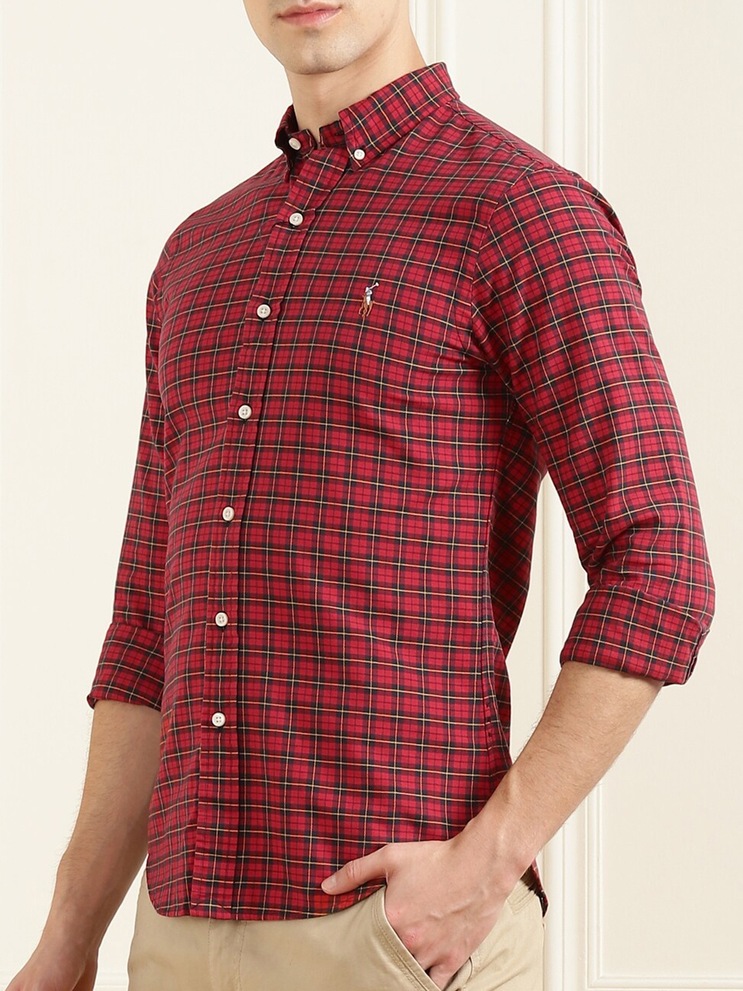 

Polo Ralph Lauren Men Red Semi Sheer Checked Casual Shirt