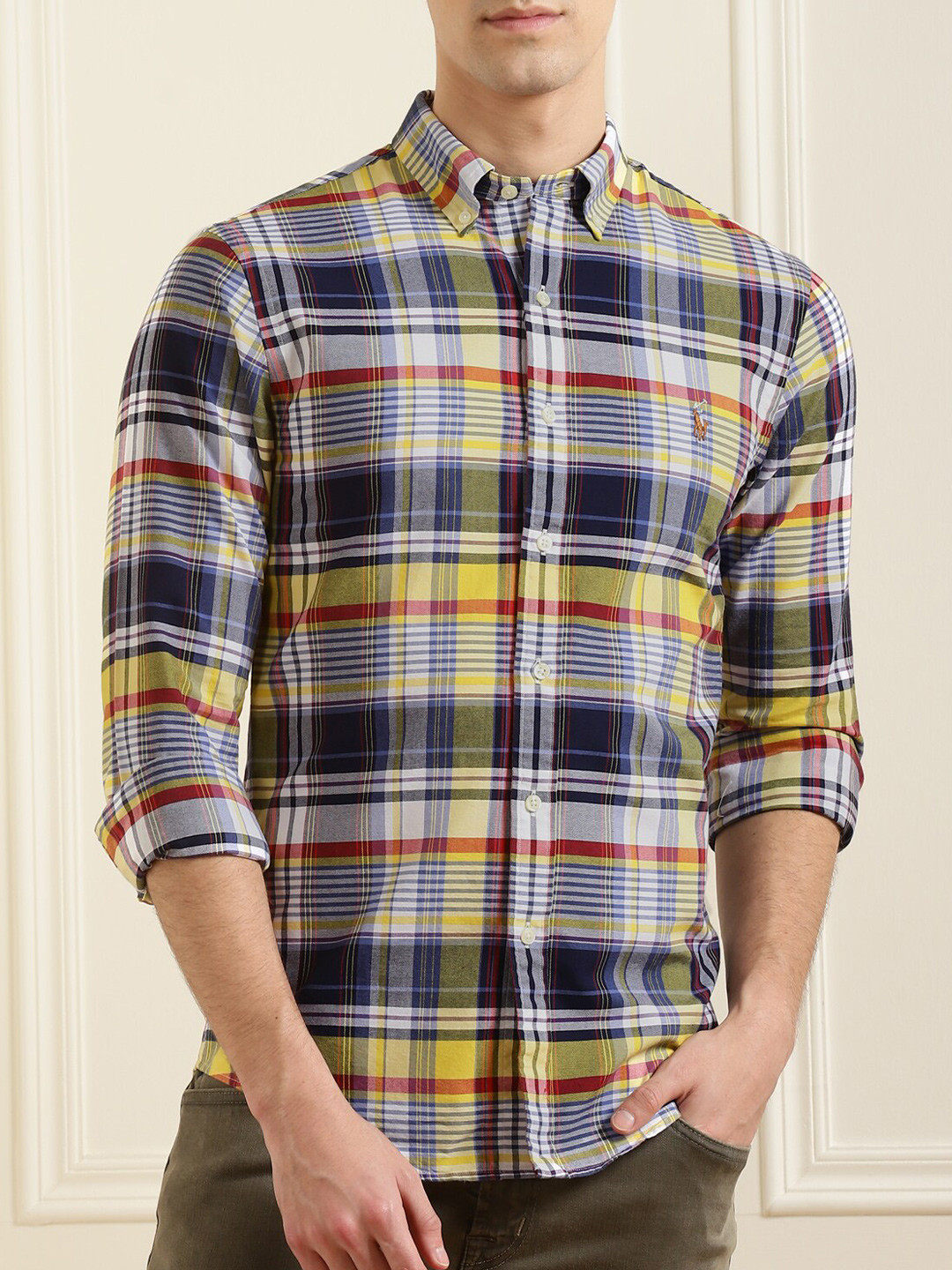 

Polo Ralph Lauren Men Blue & Yellow Tartan Checks Opaque Cotton Casual Shirt