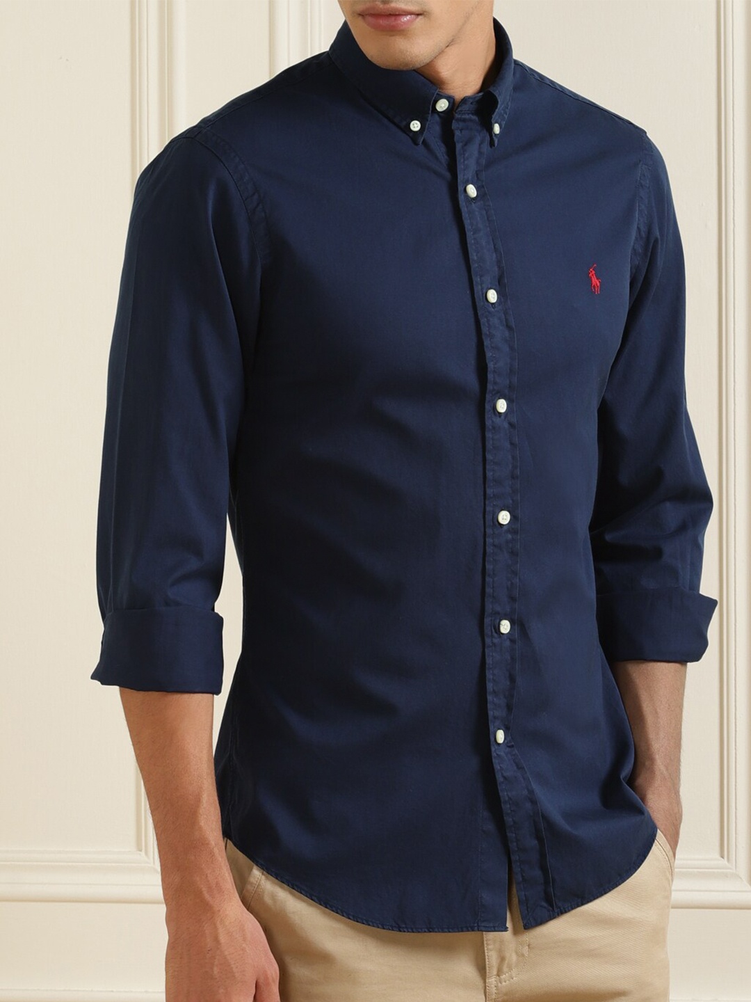 

Polo Ralph Lauren Men Navy Blue Opaque Casual Shirt