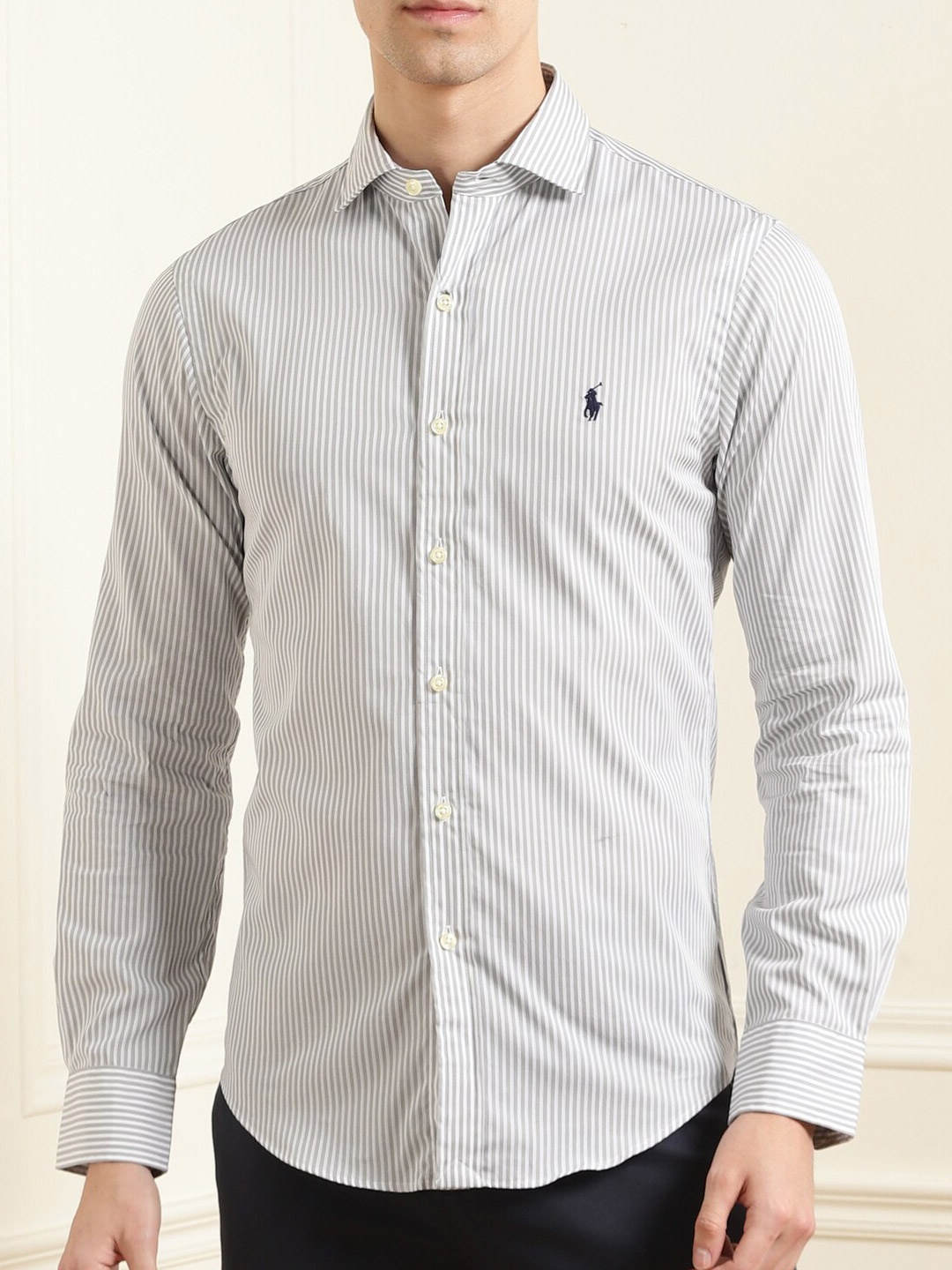 

Polo Ralph Lauren Men Grey Opaque Striped Casual Shirt