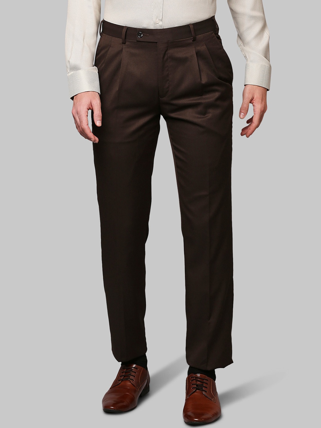 

Park Avenue Men Brown Pleated Formal Trousers