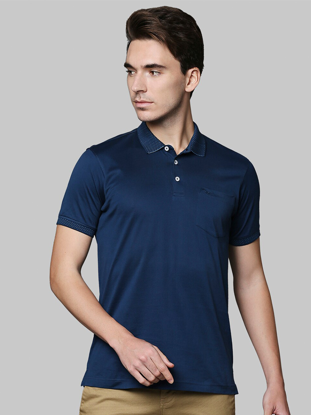 

Park Avenue Men Blue Polo Collar Pockets Slim Fit T-shirt