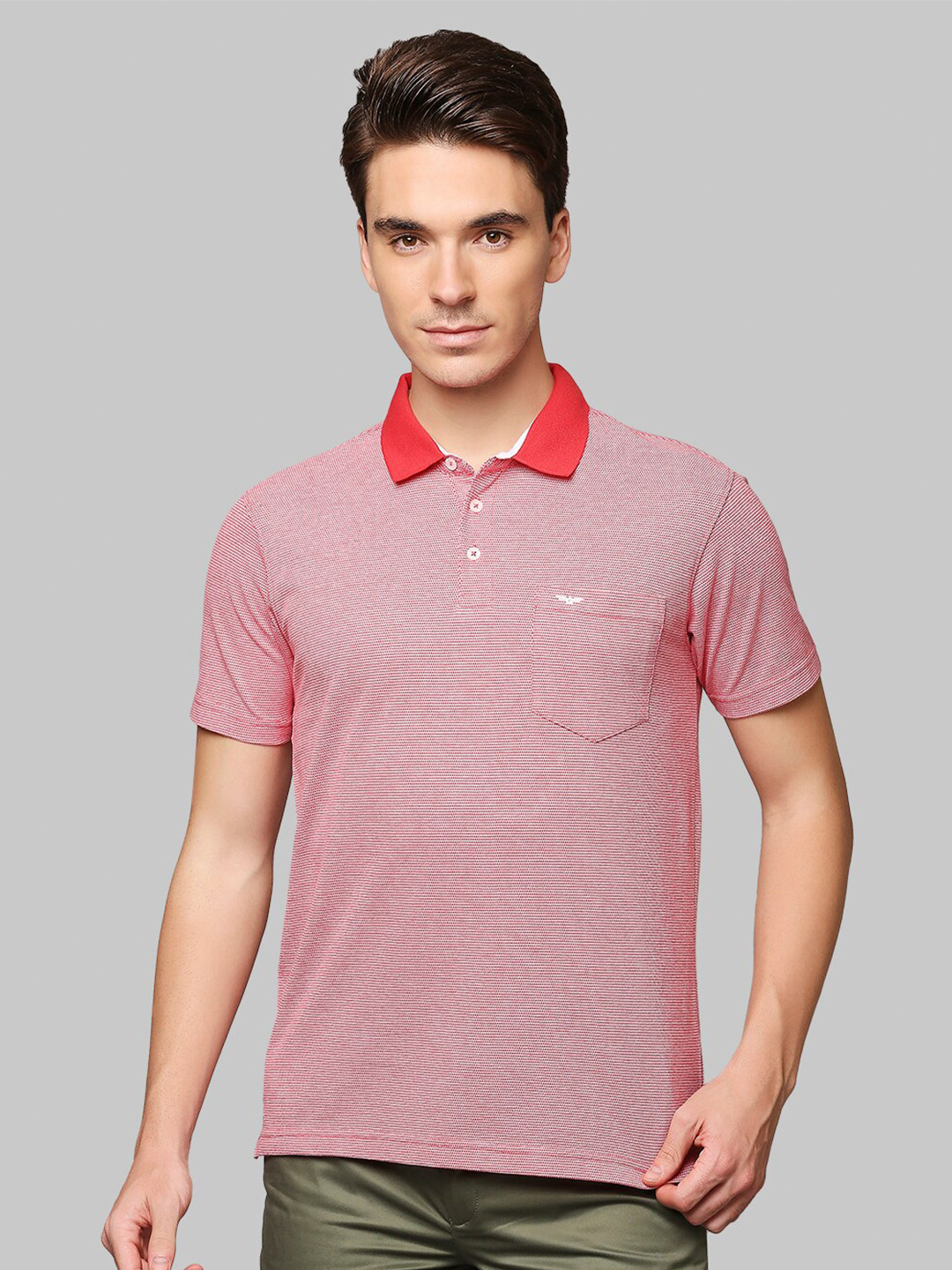

Park Avenue Men Red Polo Collar Pockets Slim Fit T-shirt