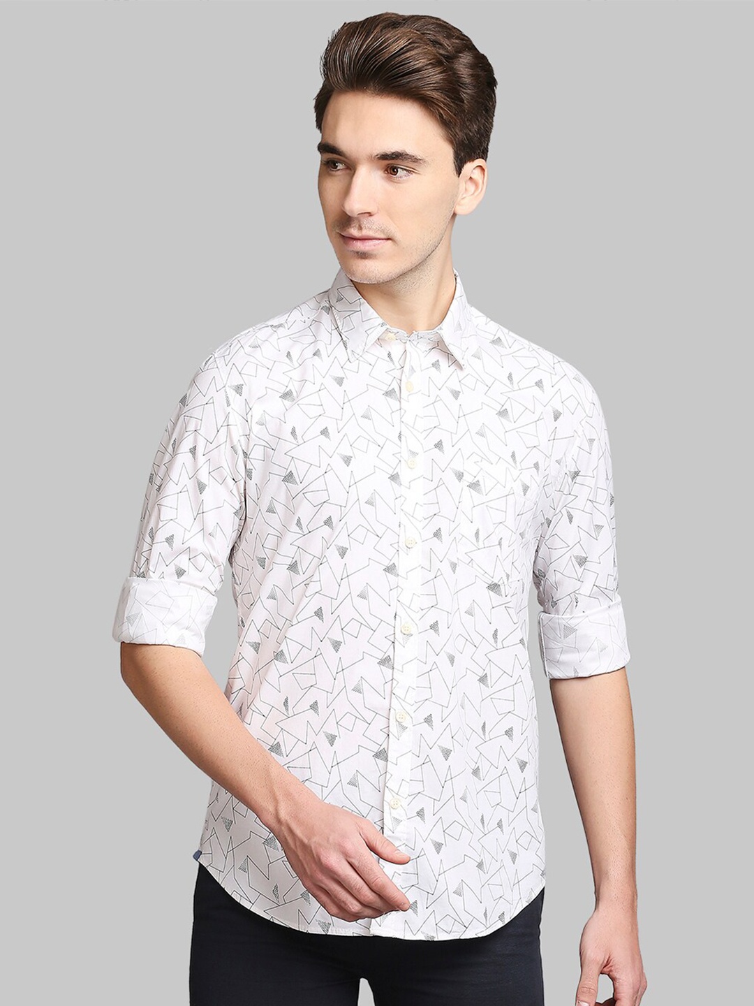 

Parx Men White Slim Fit Printed Cotton Casual Shirt